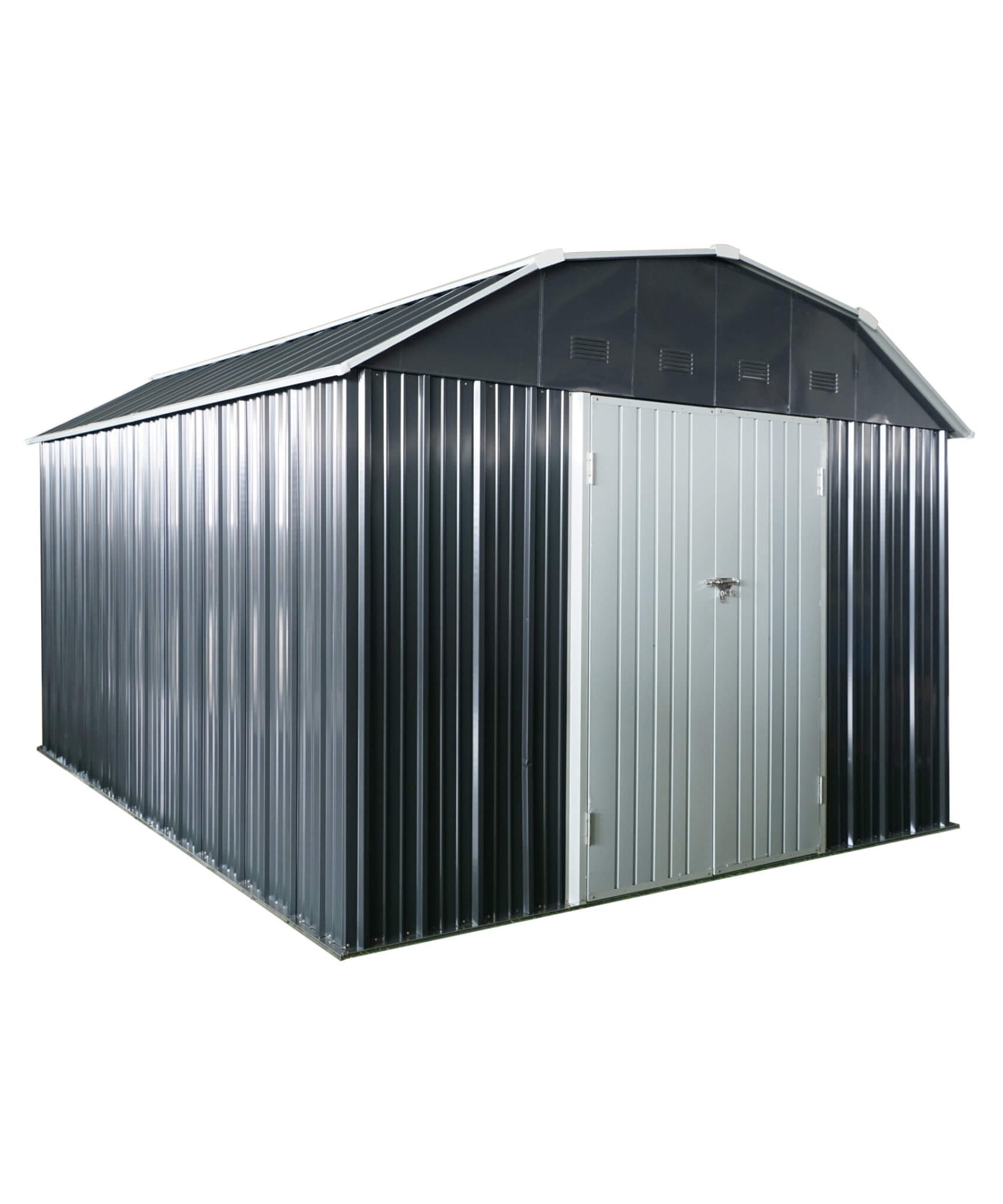 [10X12FT] Alora Heavy-Duty Outdoor Metal Garden Backyard Shed With Arch Roof And Lockable Doors (SAK57431)