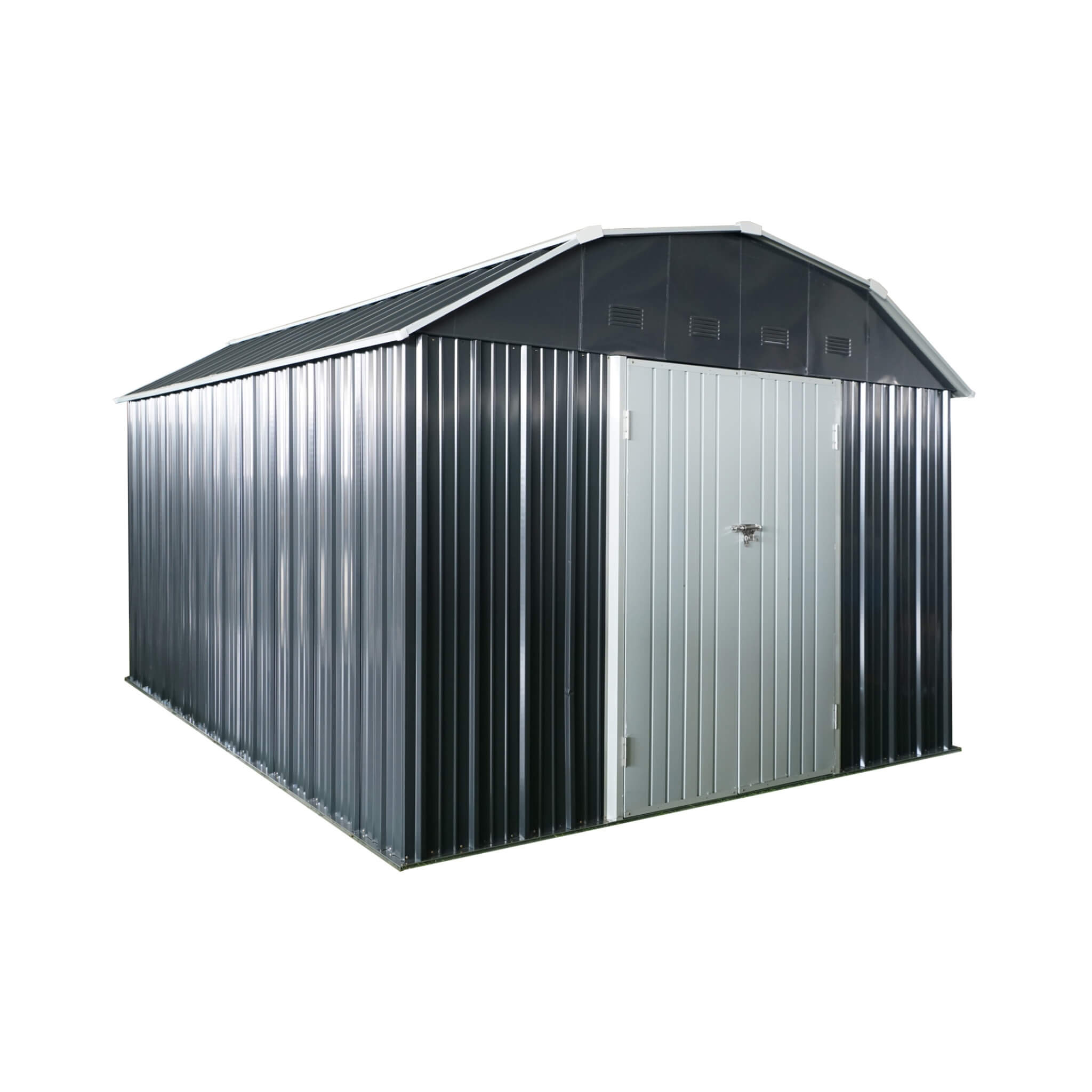 [10X12FT] Alora Heavy-Duty Outdoor Metal Garden Backyard Shed With Arch Roof And Lockable Doors (SAK57431)