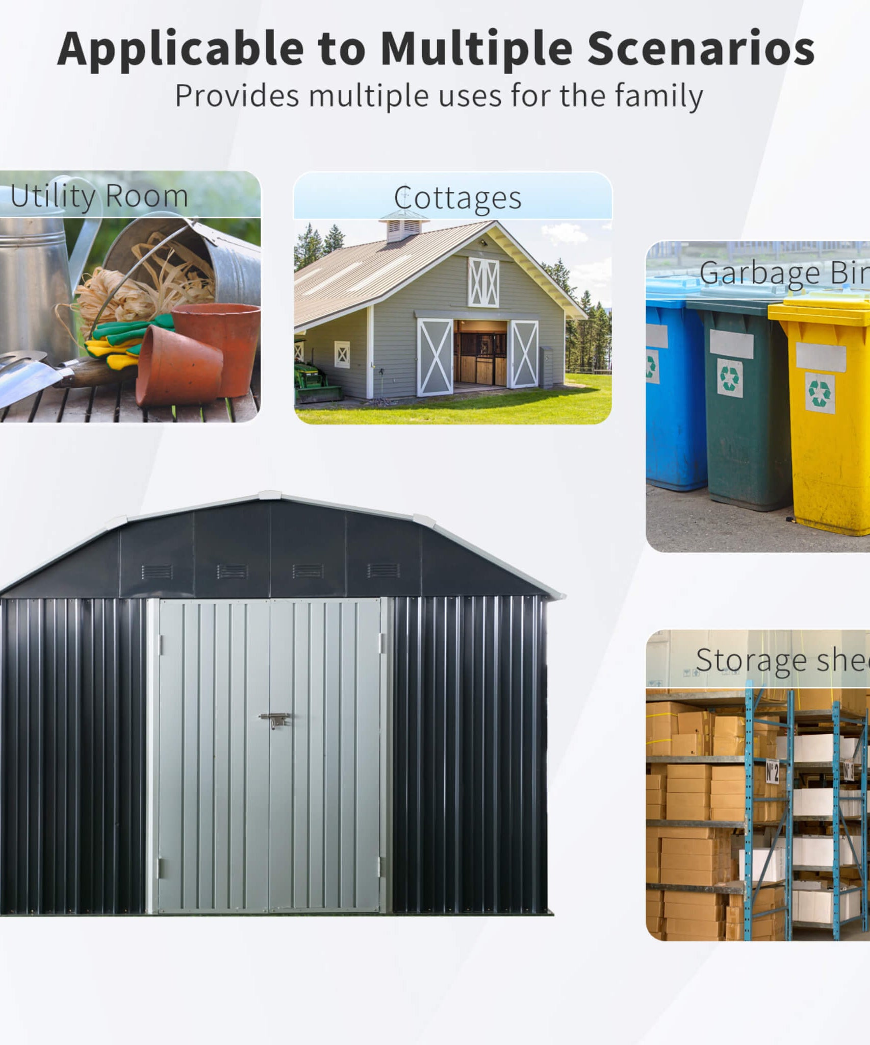 [10X12FT] Alora Heavy-Duty Outdoor Metal Garden Backyard Shed With Arch Roof And Lockable Doors (SAK57431)