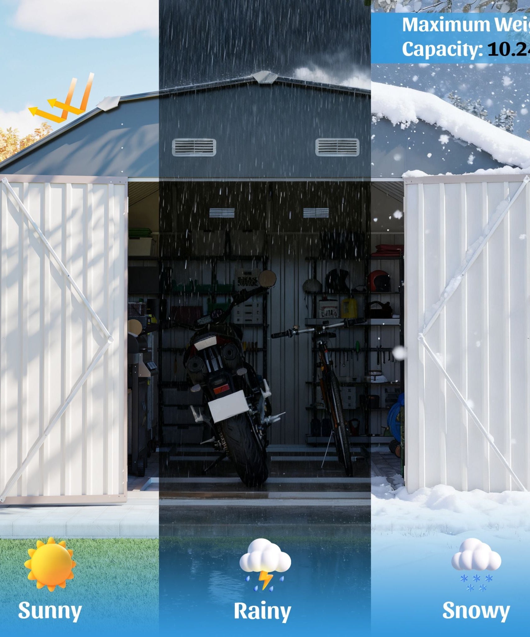 [10X12FT] Alora Heavy-Duty Outdoor Metal Storage Shed With Floor (SAK91820)