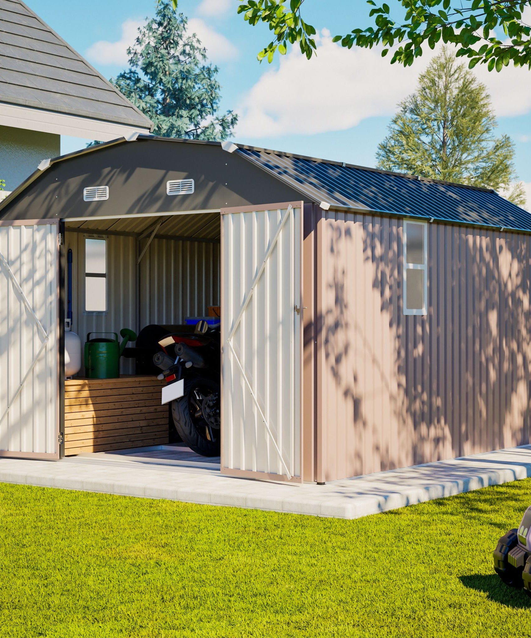 [10X12FT] Alora Heavy-Duty Outdoor Metal Storage Shed With Floor (SAK91820)