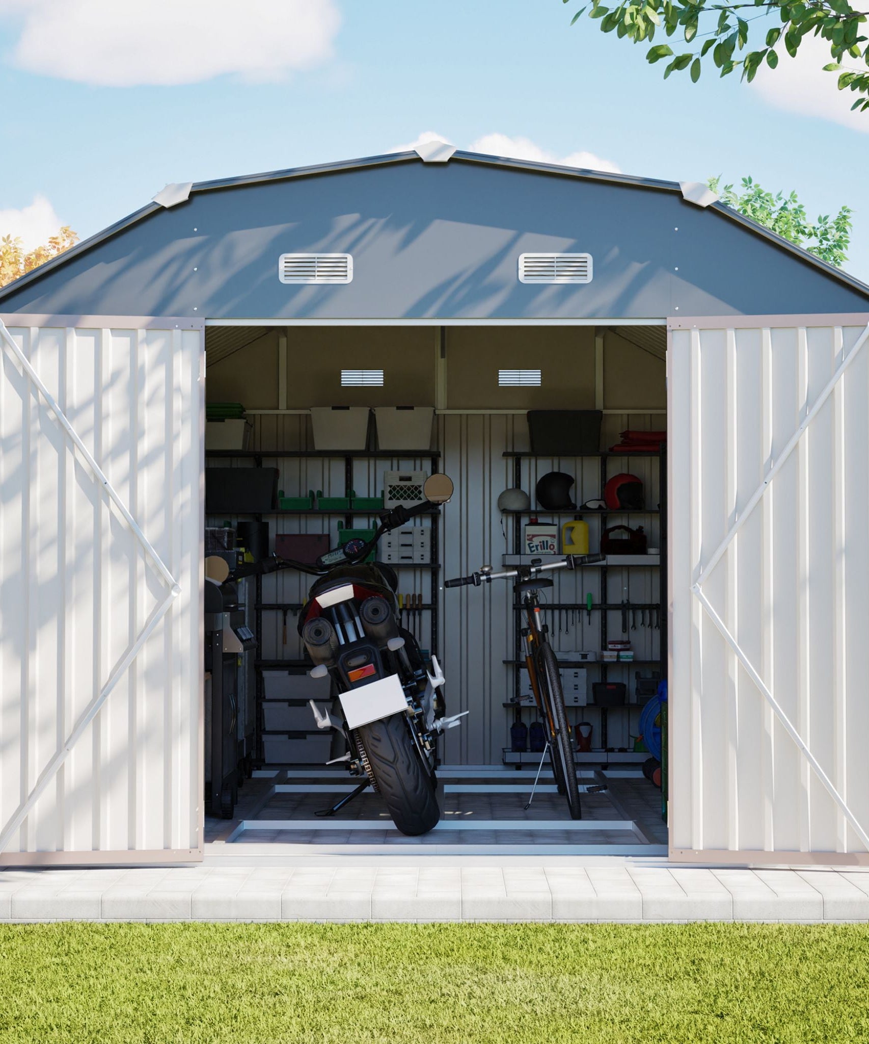 [10X12FT] Alora Heavy-Duty Outdoor Metal Storage Shed With Floor (SAK91820)