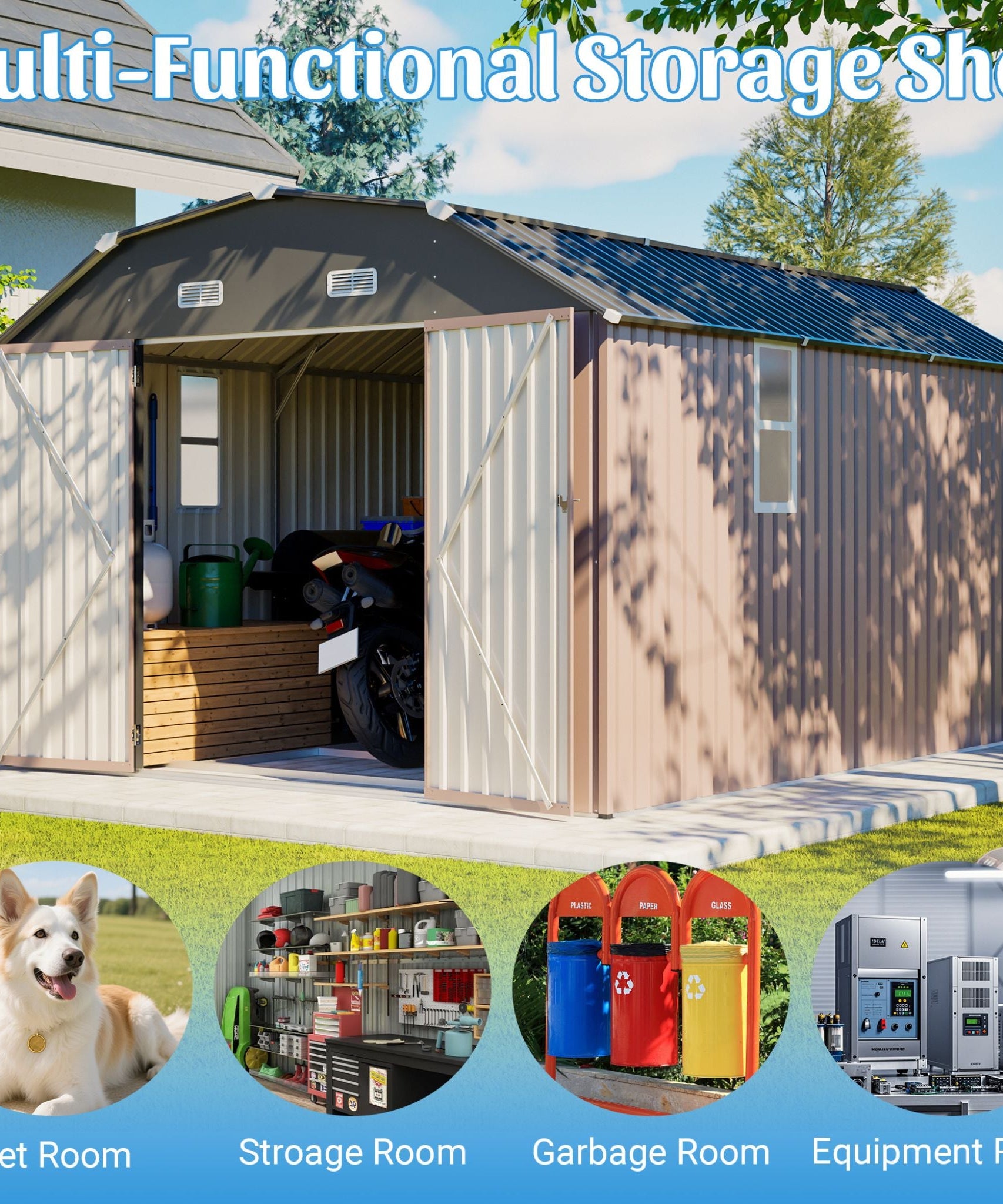 [10X12FT] Alora Heavy-Duty Outdoor Metal Storage Shed With Floor (SAK91820)