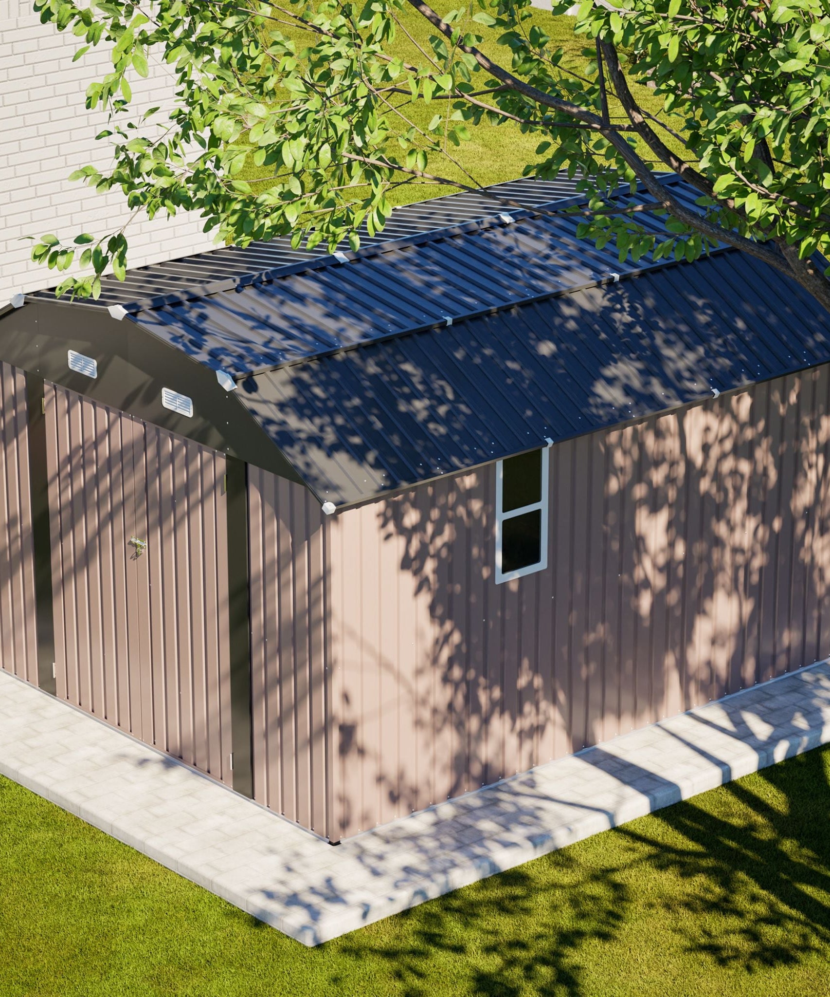 [10X12FT] Alora Heavy-Duty Outdoor Metal Storage Shed With Floor (SAK91820)
