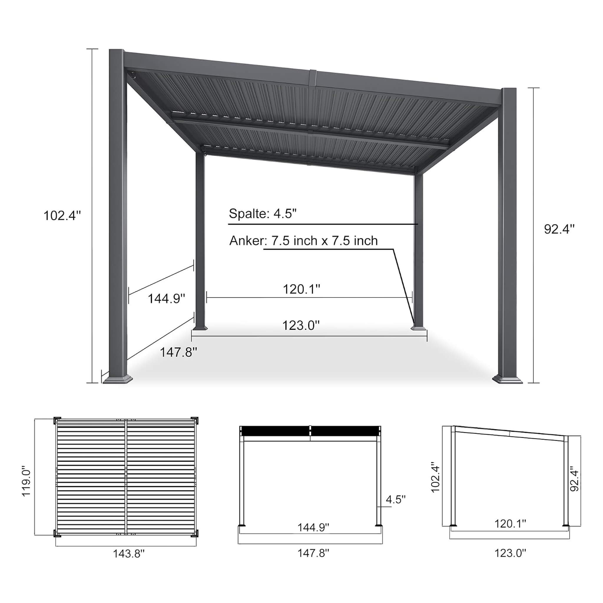 [10X12FT] Alora Modern Louvered Aluminum Pergola With Sloped Roof (SAK41765)
