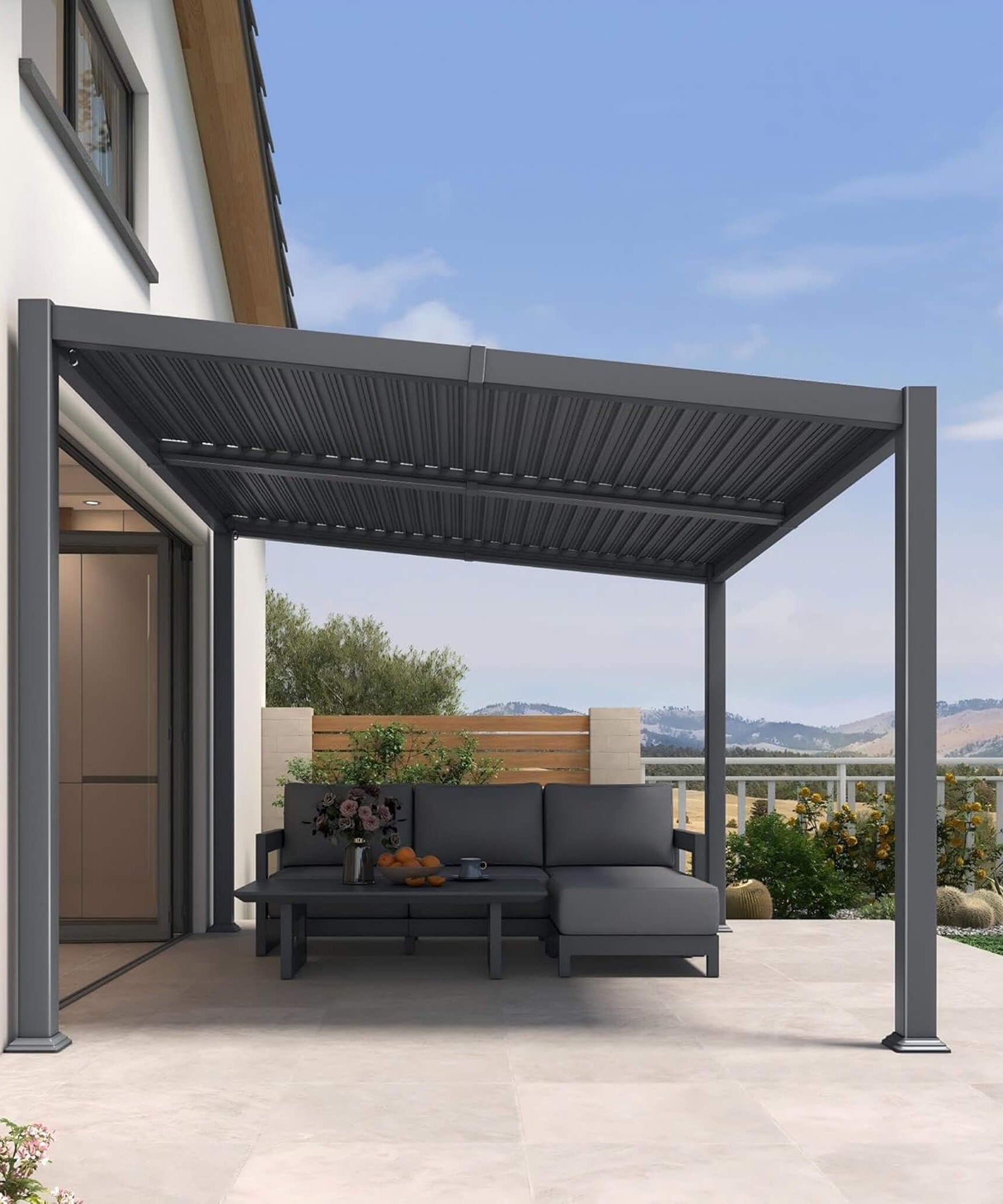 [10X12FT] Alora Modern Louvered Aluminum Pergola With Sloped Roof (SAK41765)