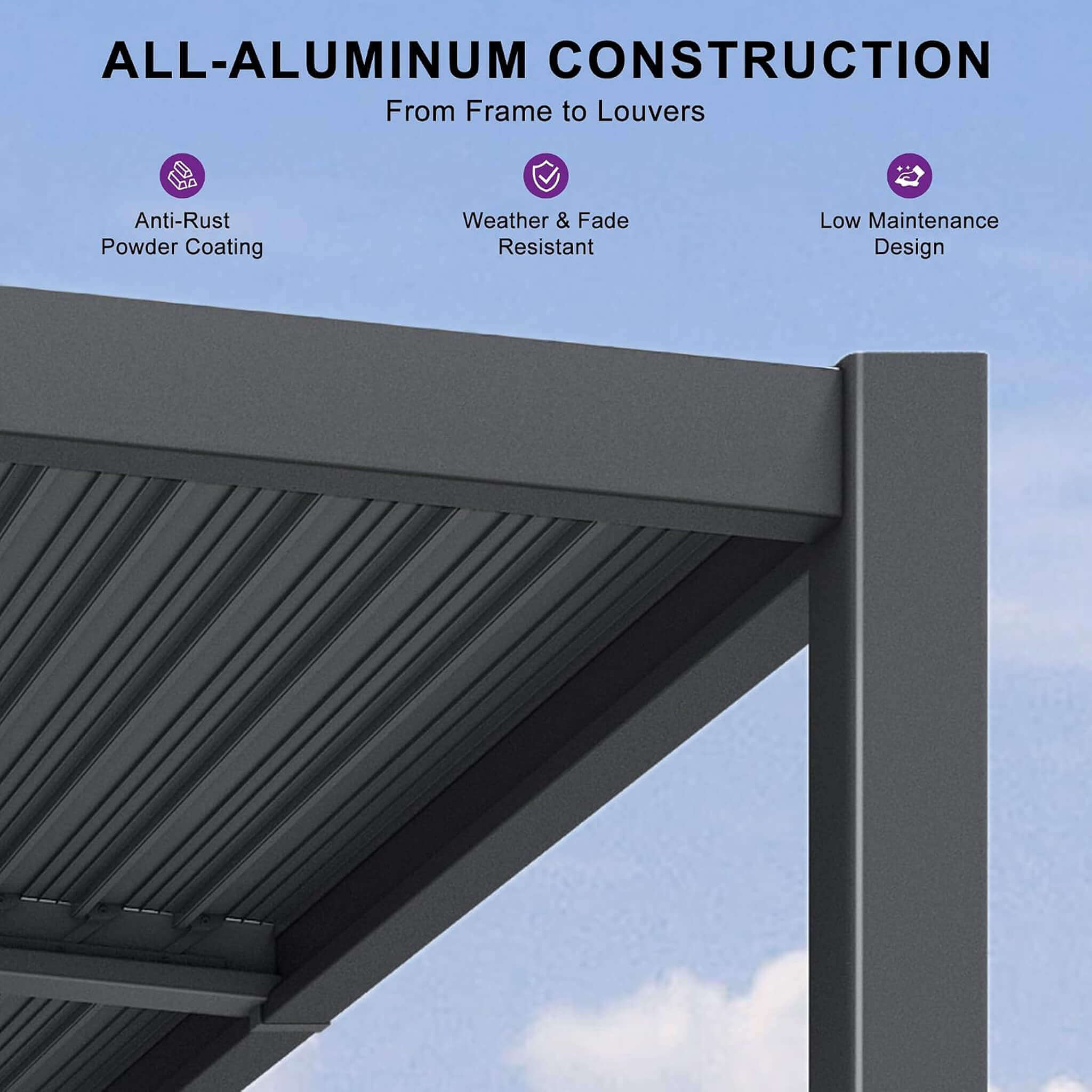 [10X12FT] Alora Modern Wall-Mounted Louvered Pergola With Aluminum Frame (SAK45912)