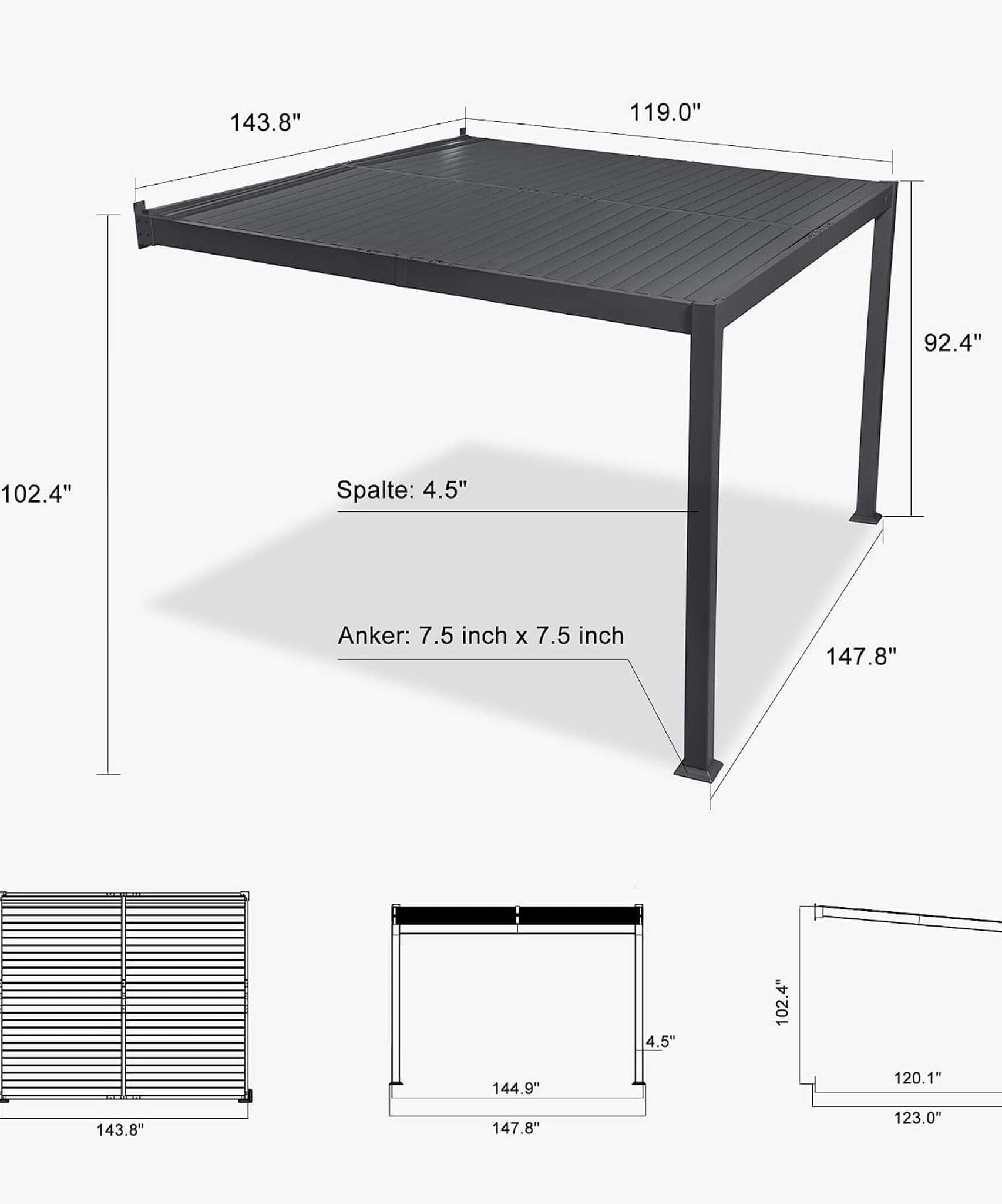 [10X12FT] Alora Modern Wall-Mounted Louvered Pergola With Aluminum Frame (SAK45912)