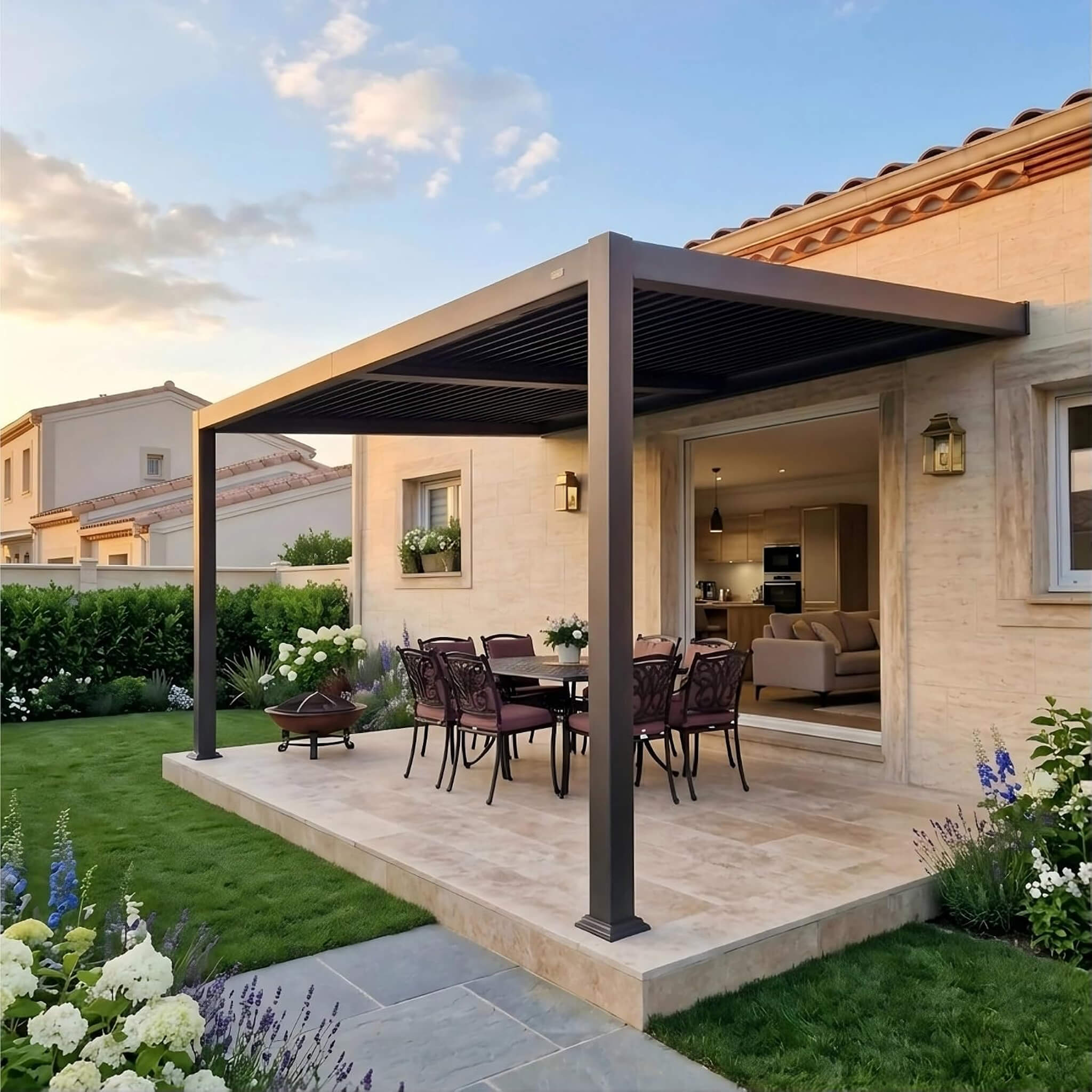 [10X12FT] Alora Modern Wall-Mounted Louvered Pergola With Aluminum Frame (SAK45912)