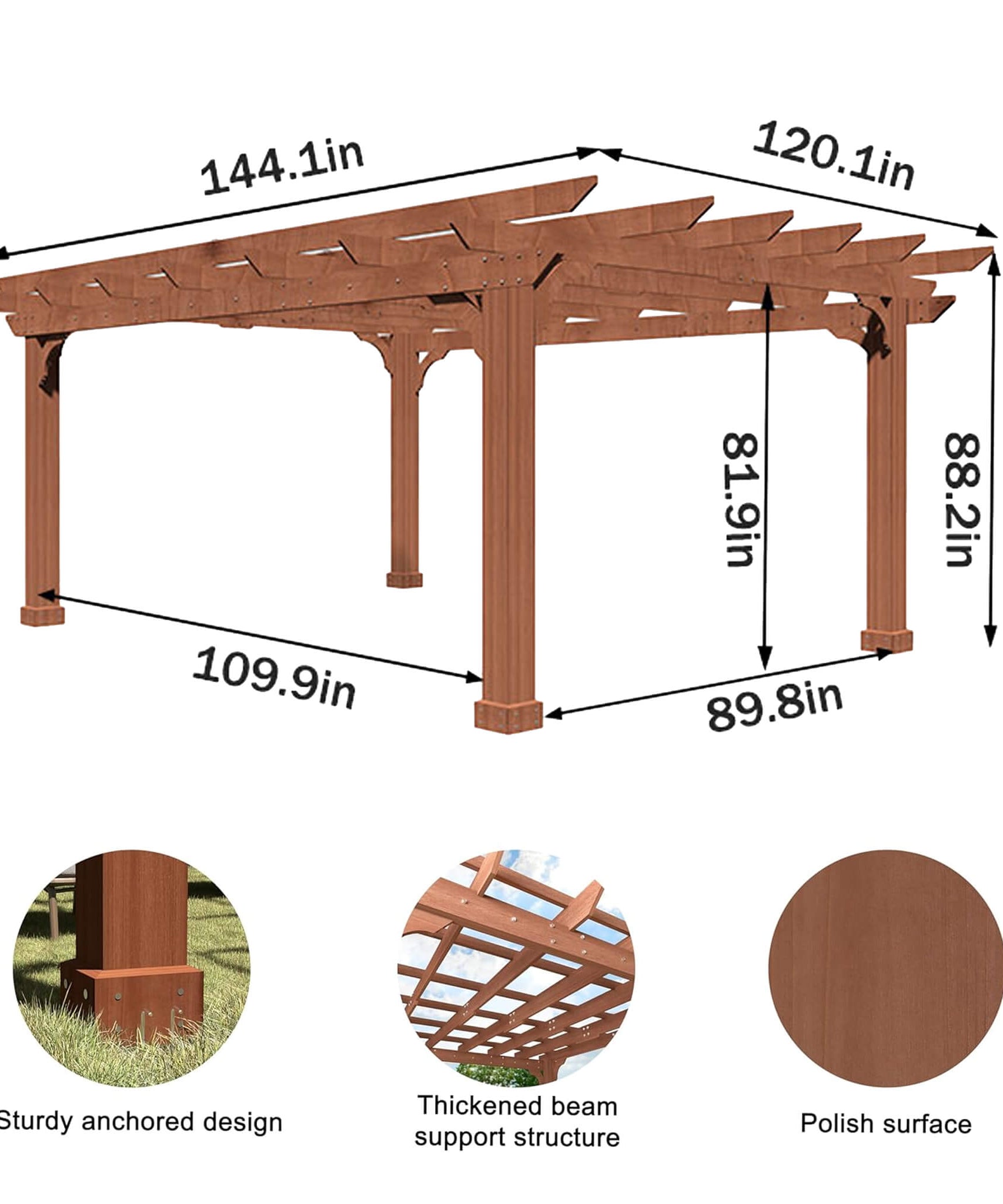Alora Outdoor Cedar Wood Patio Pergola With Slatted Trellis Roof (SAK92150)