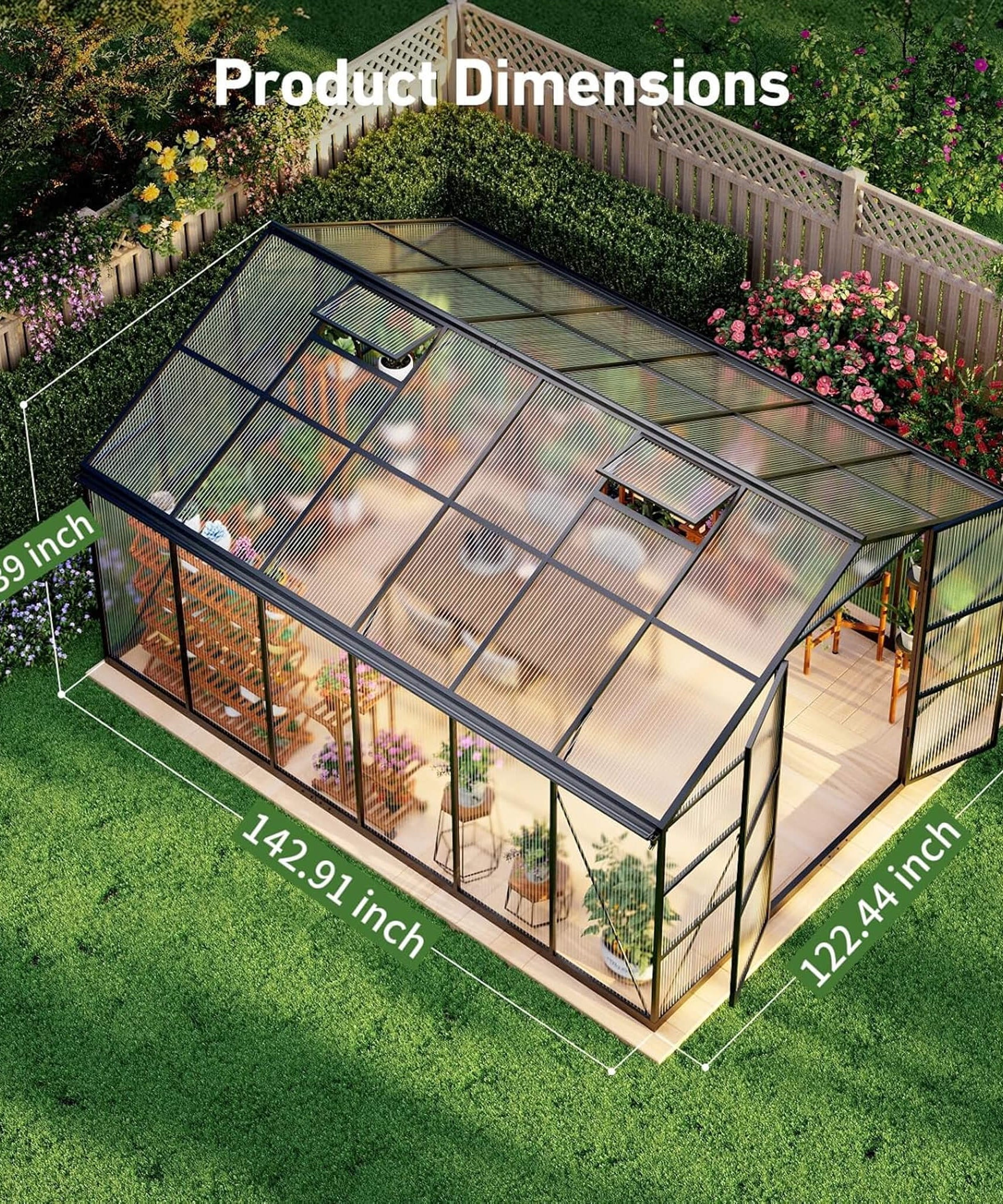 [10X12FT] Outdoor Polycarbonate Aluminum Greenhouse With UV Protection And Thermometer (SAK59183)
