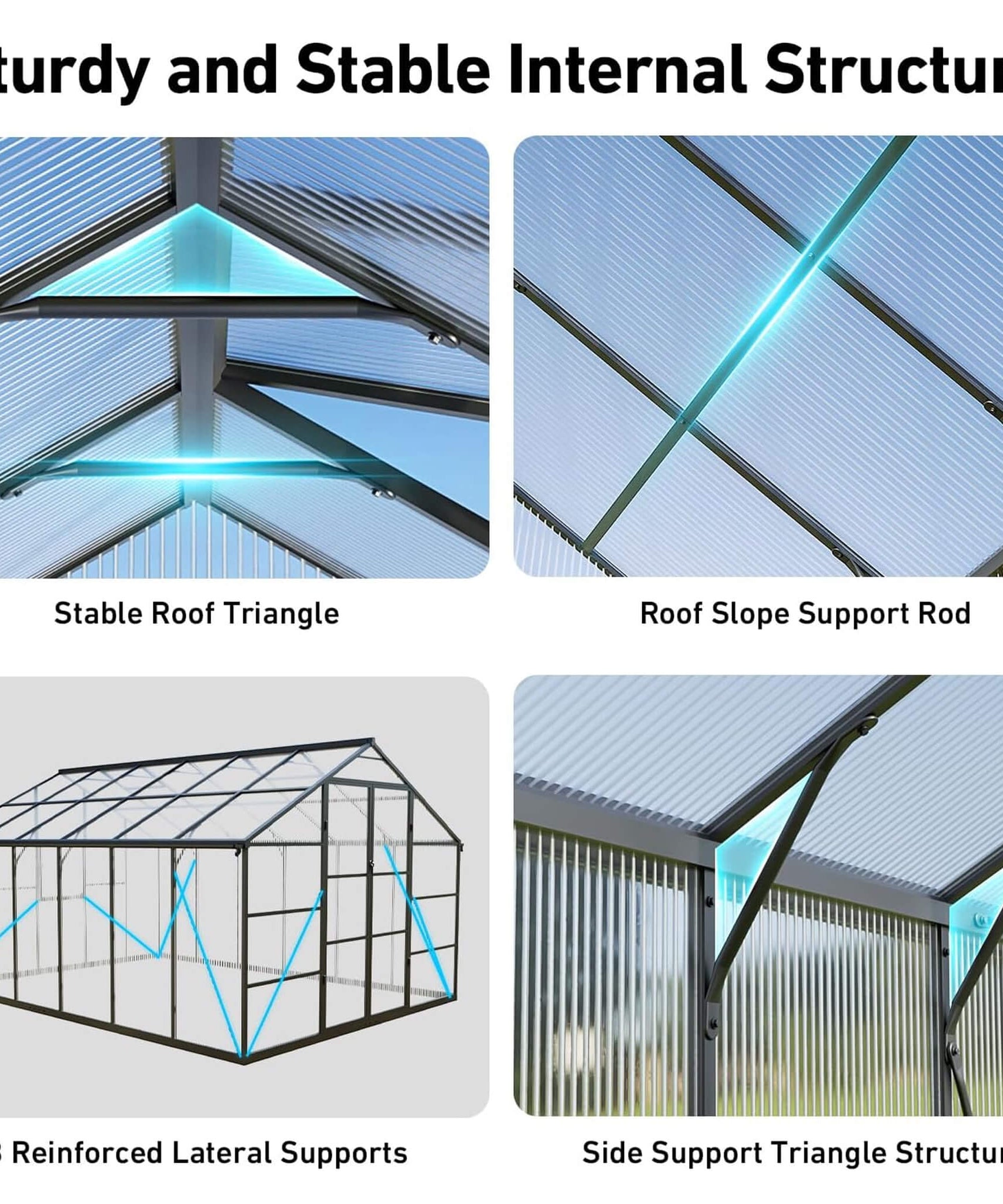 [10X12FT] Outdoor Polycarbonate Aluminum Greenhouse With UV Protection And Thermometer (SAK59183)