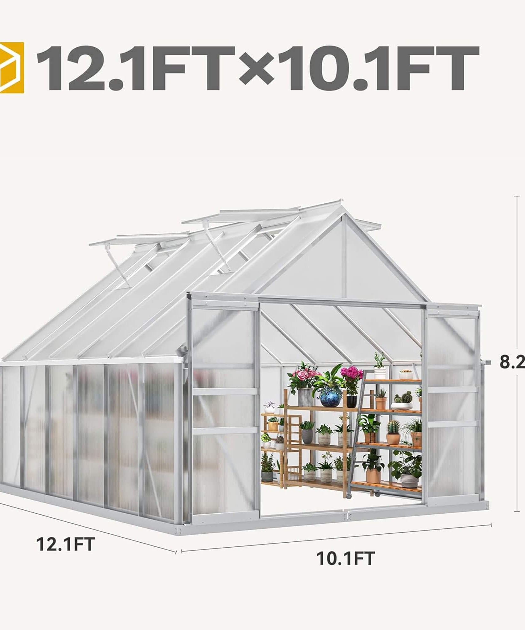 [10X12FT] Large Polycarbonate Walk-In Garden Greenhouse With Vent Window, 4MM (SAK71528)