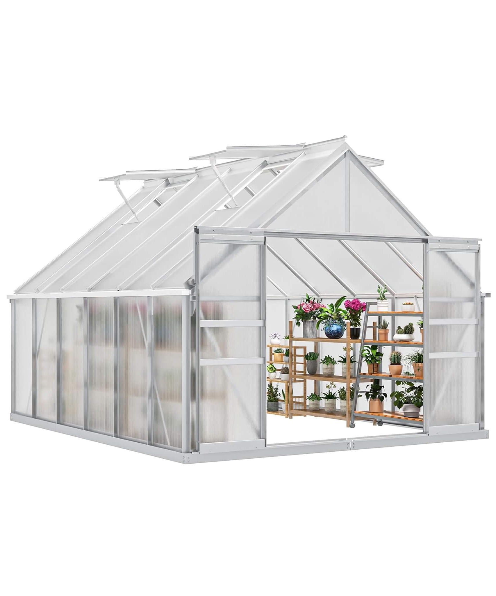 [10X12FT] Large Polycarbonate Walk-In Garden Greenhouse With Vent Window, 4MM (SAK71528)