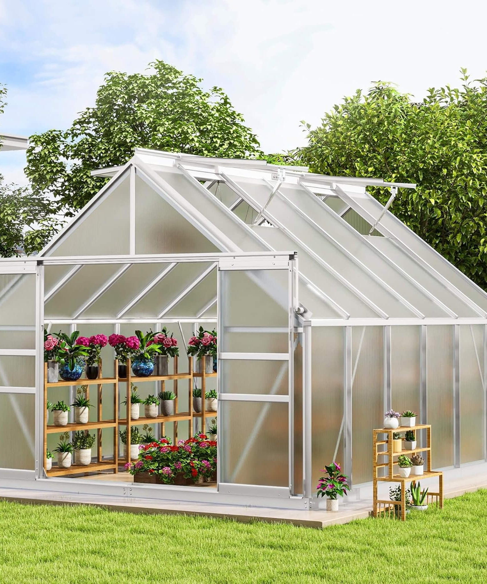 [10X12FT] Large Polycarbonate Walk-In Garden Greenhouse With Vent Window, 4MM (SAK71528)