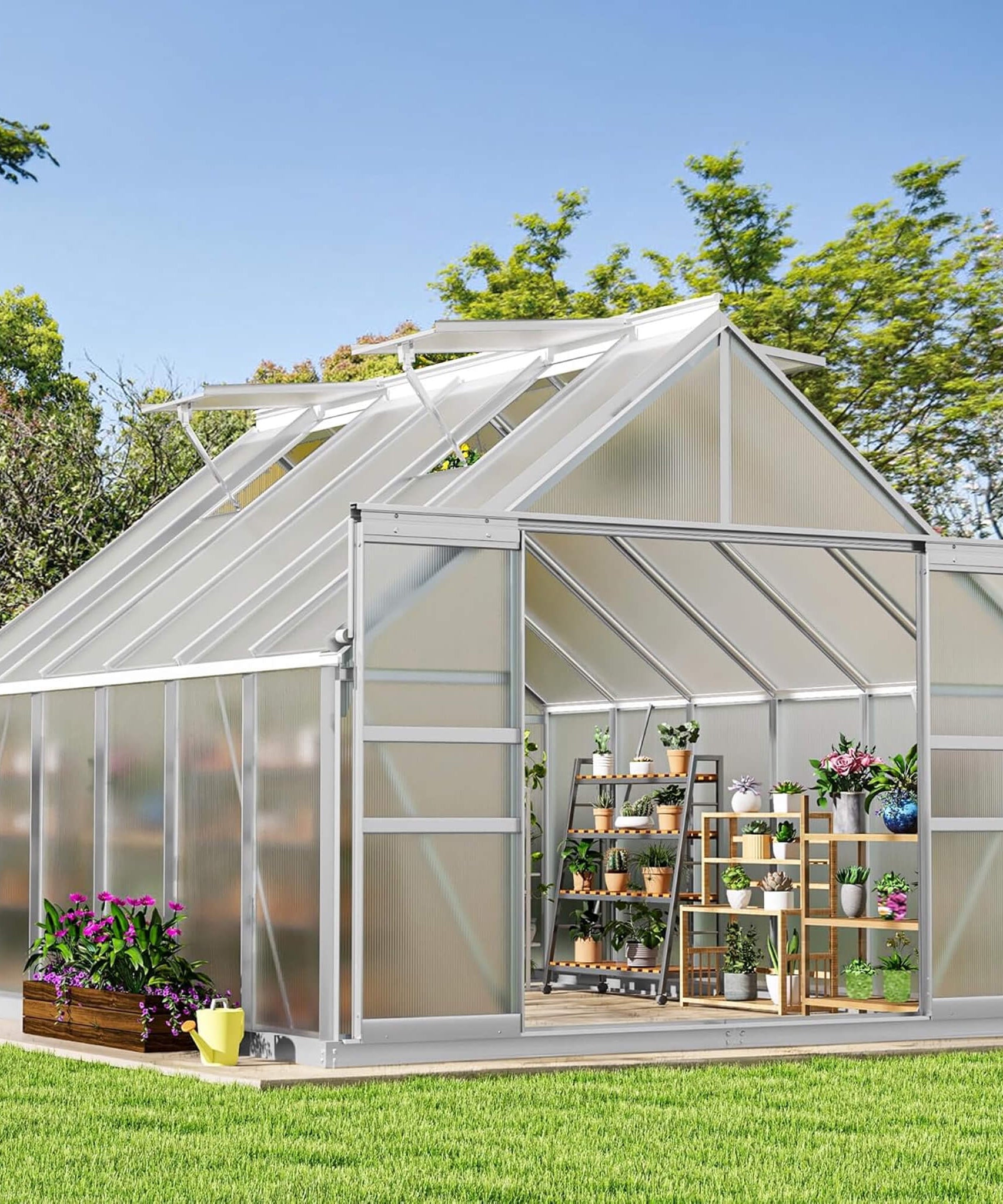 [10X12FT] Large Polycarbonate Walk-In Garden Greenhouse With Vent Window, 4MM (SAK71528)