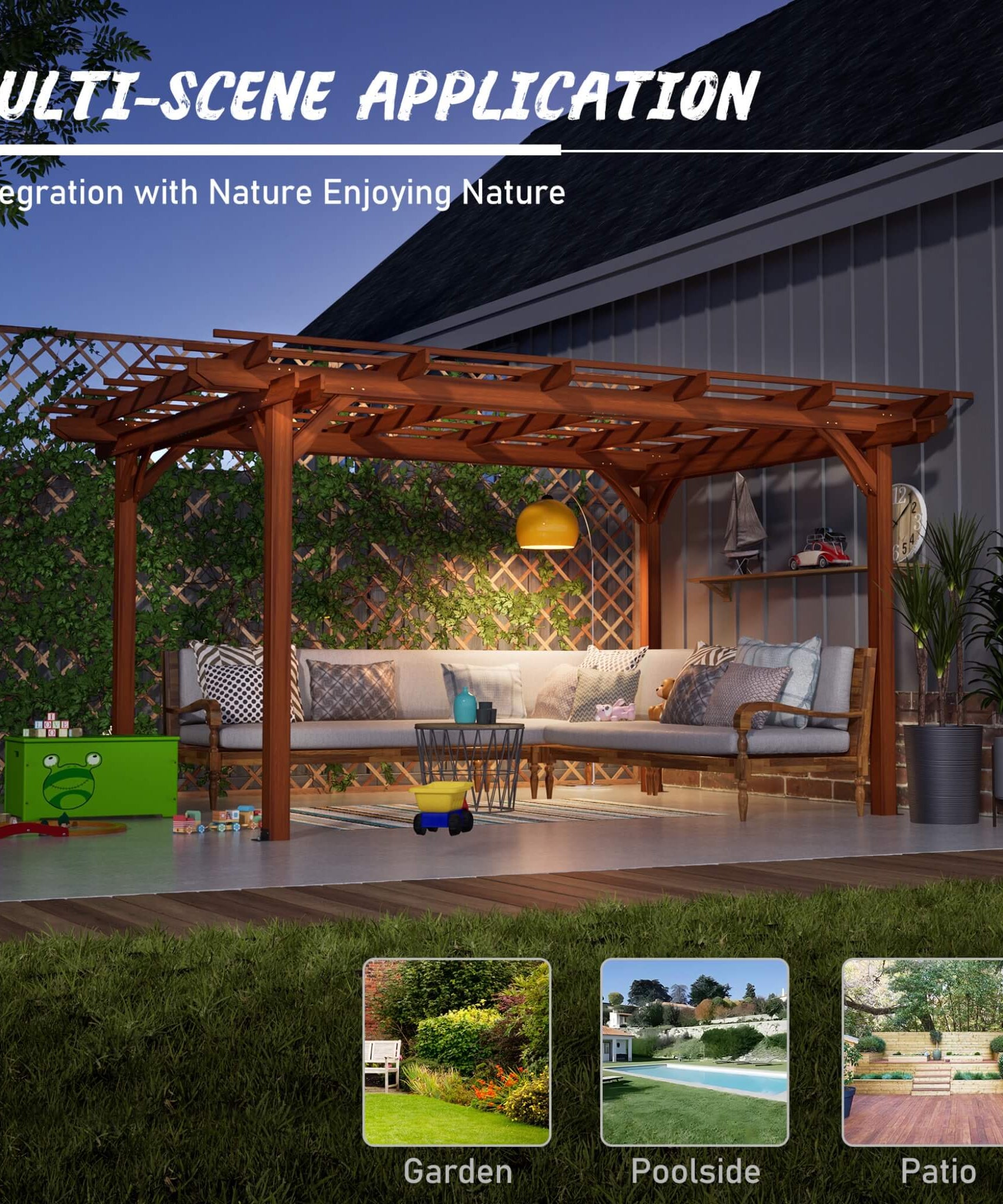 [10X12FT] Alora Premium Extra Large Outdoor Weather-Resistant Wooden Grape Pergola (SAK16278)