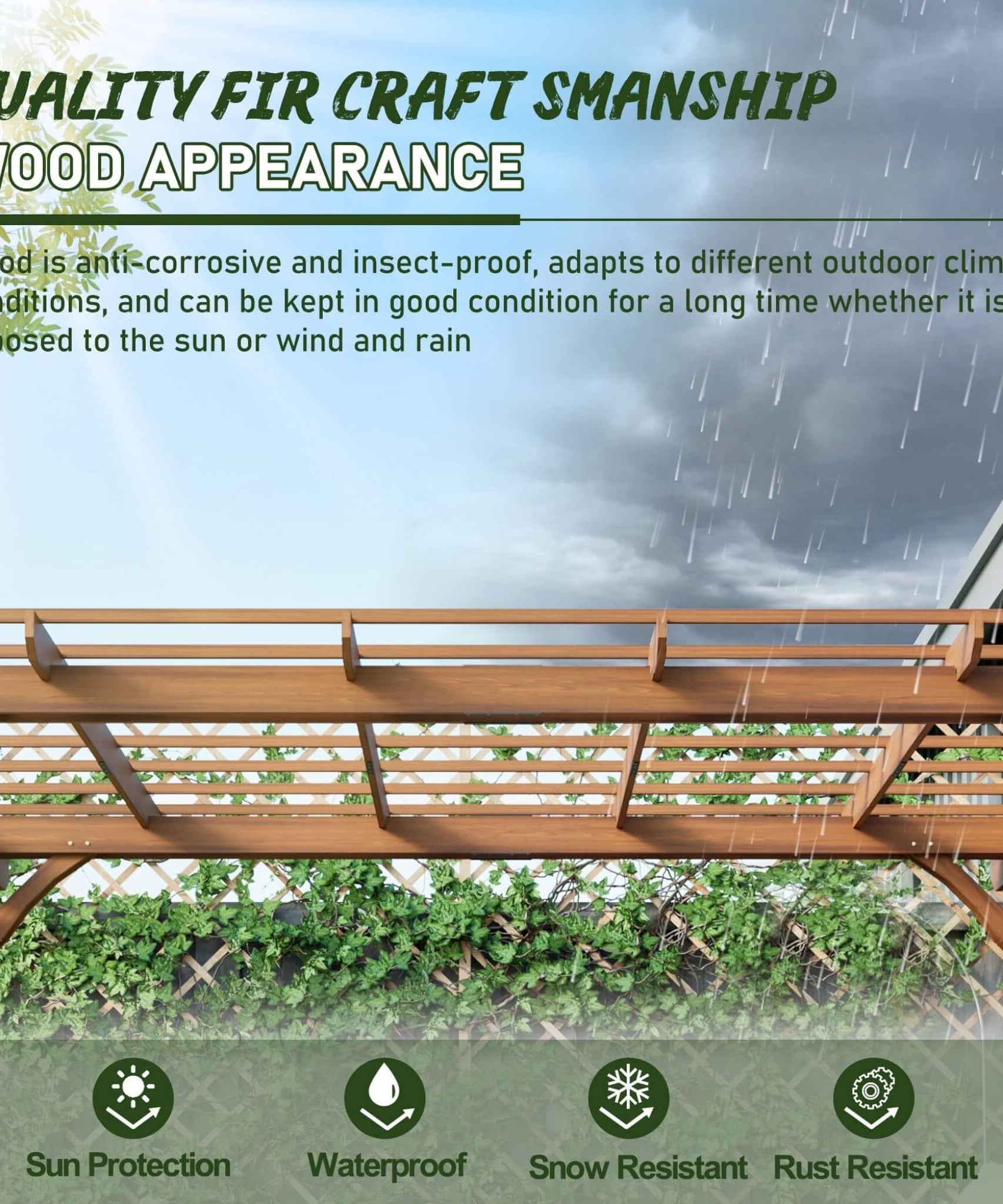 [10X12FT] Alora Premium Extra Large Outdoor Weather-Resistant Wooden Grape Pergola (SAK16278)