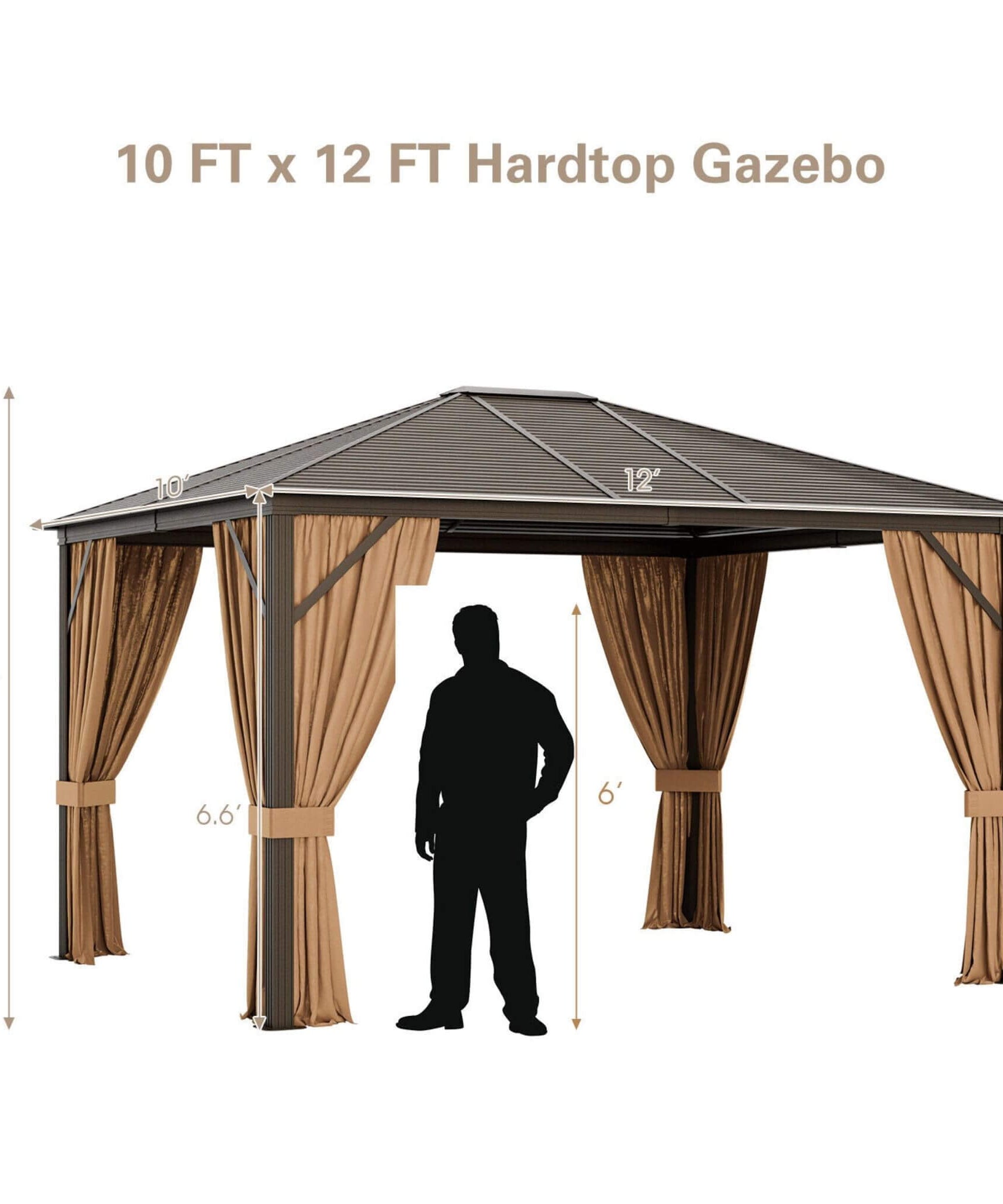 [10X12FT] Alora Premium Outdoor Hardtop Patio Gazebo With Galvanized Steel Top & Aluminum Frame (SAK74065)