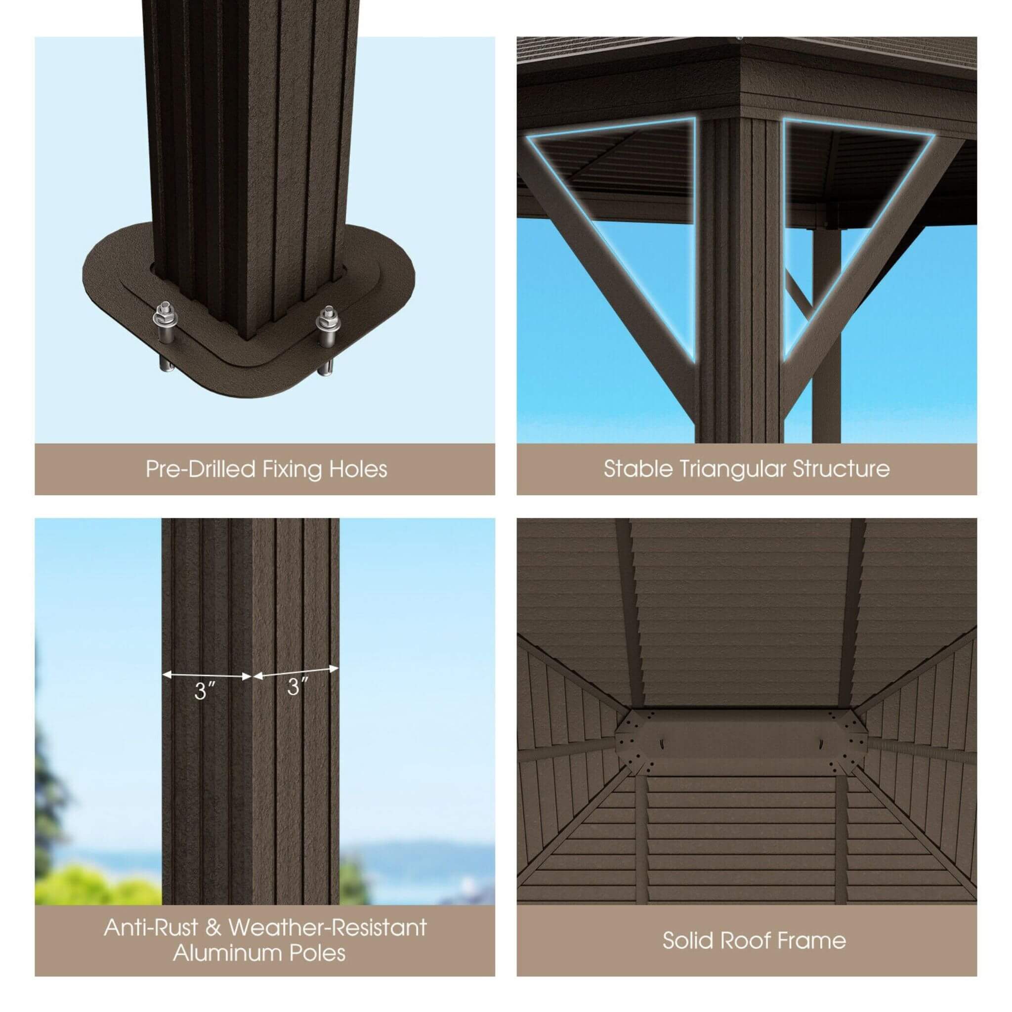 [10X12FT] Alora Premium Outdoor Hardtop Patio Gazebo With Galvanized Steel Top & Aluminum Frame (SAK74065)