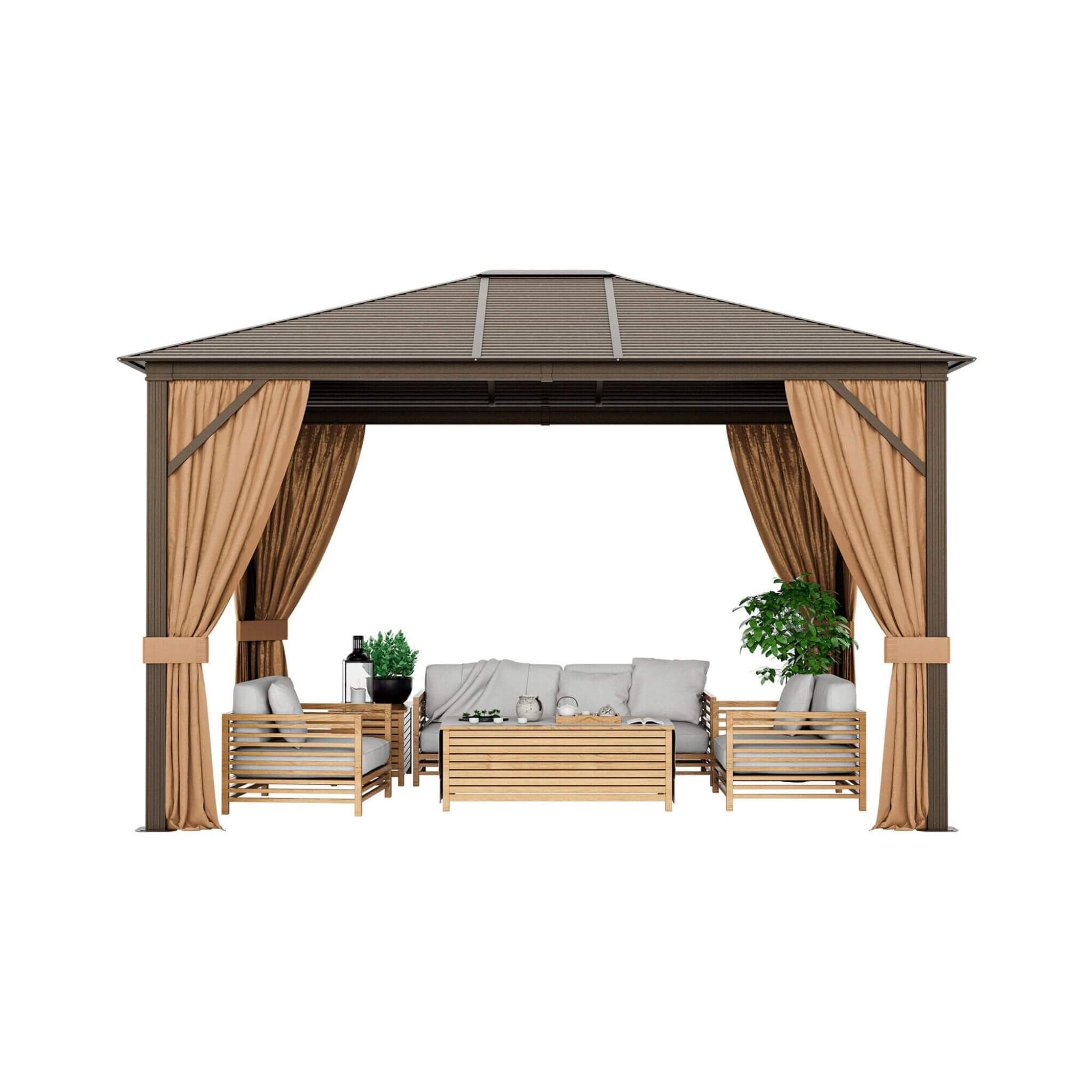 [10X12FT] Alora Premium Outdoor Hardtop Patio Gazebo With Galvanized Steel Top & Aluminum Frame (SAK74065)