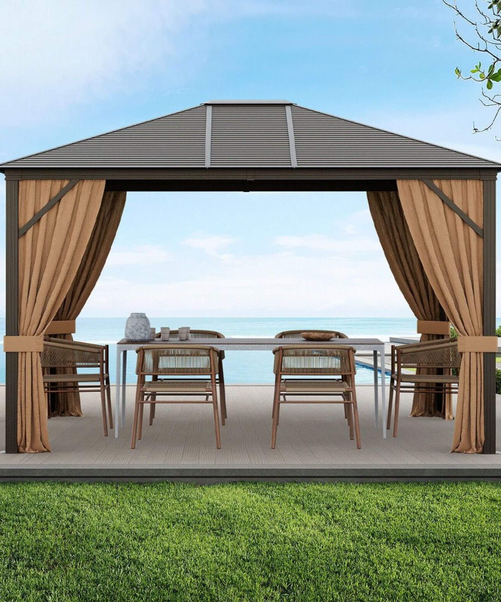[10X12FT] Alora Premium Outdoor Hardtop Patio Gazebo With Galvanized Steel Top & Aluminum Frame (SAK74065)