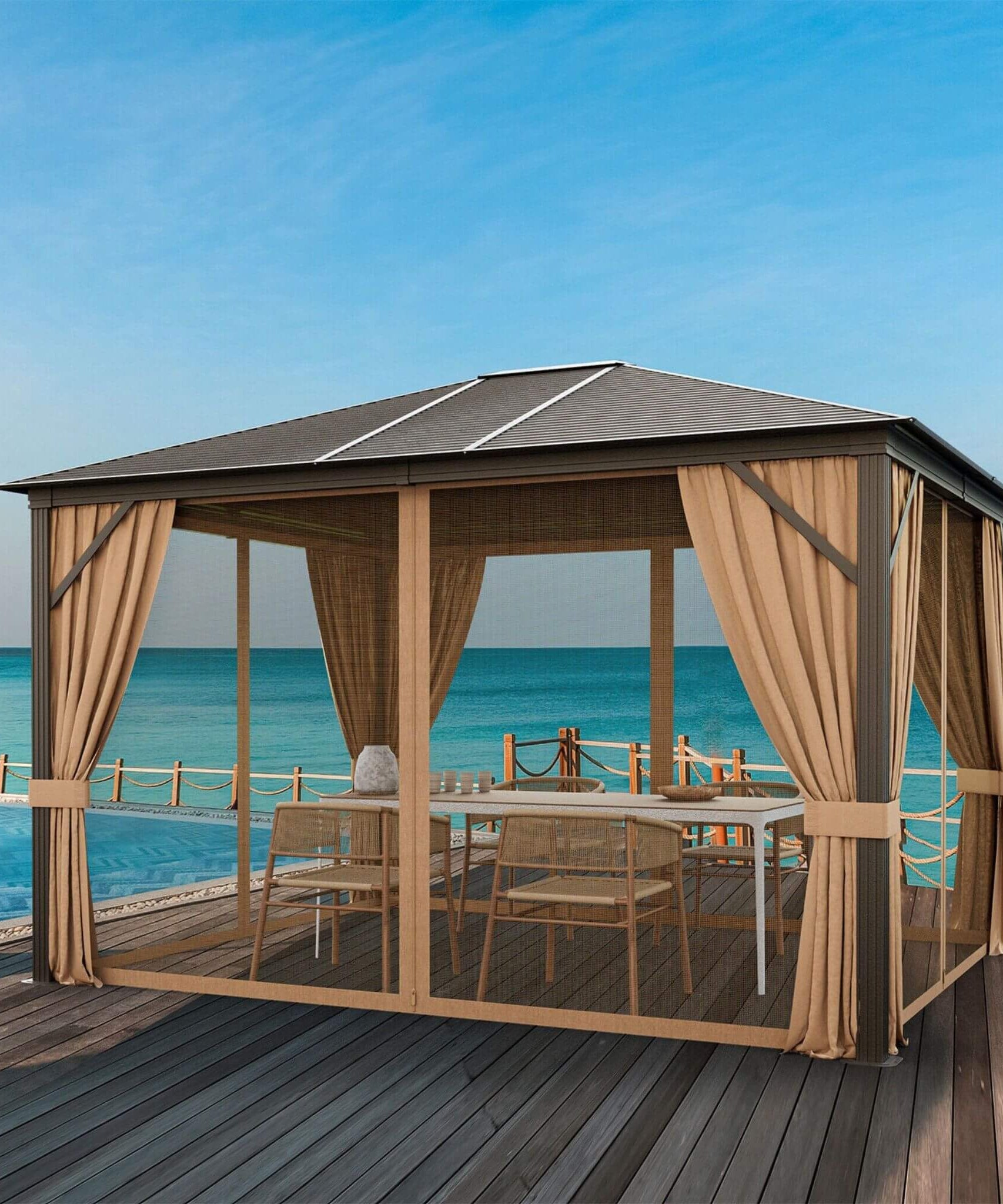 [10X12FT] Alora Premium Outdoor Hardtop Patio Gazebo With Galvanized Steel Top & Aluminum Frame (SAK74065)