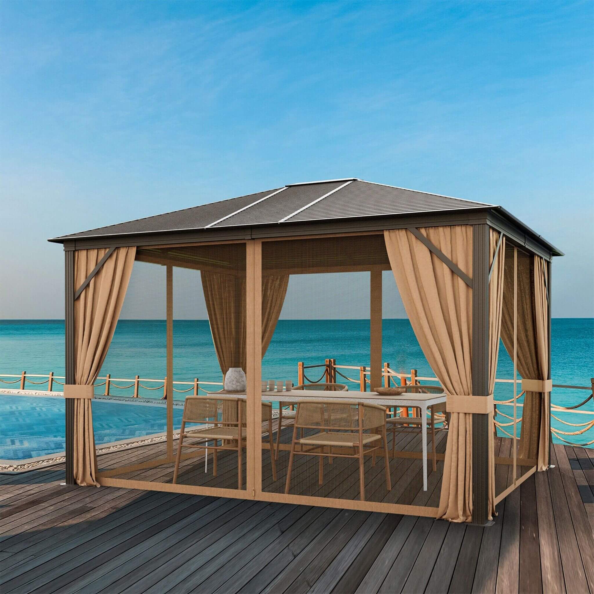 [10X12FT] Alora Premium Outdoor Hardtop Patio Gazebo With Galvanized Steel Top & Aluminum Frame (SAK74065)