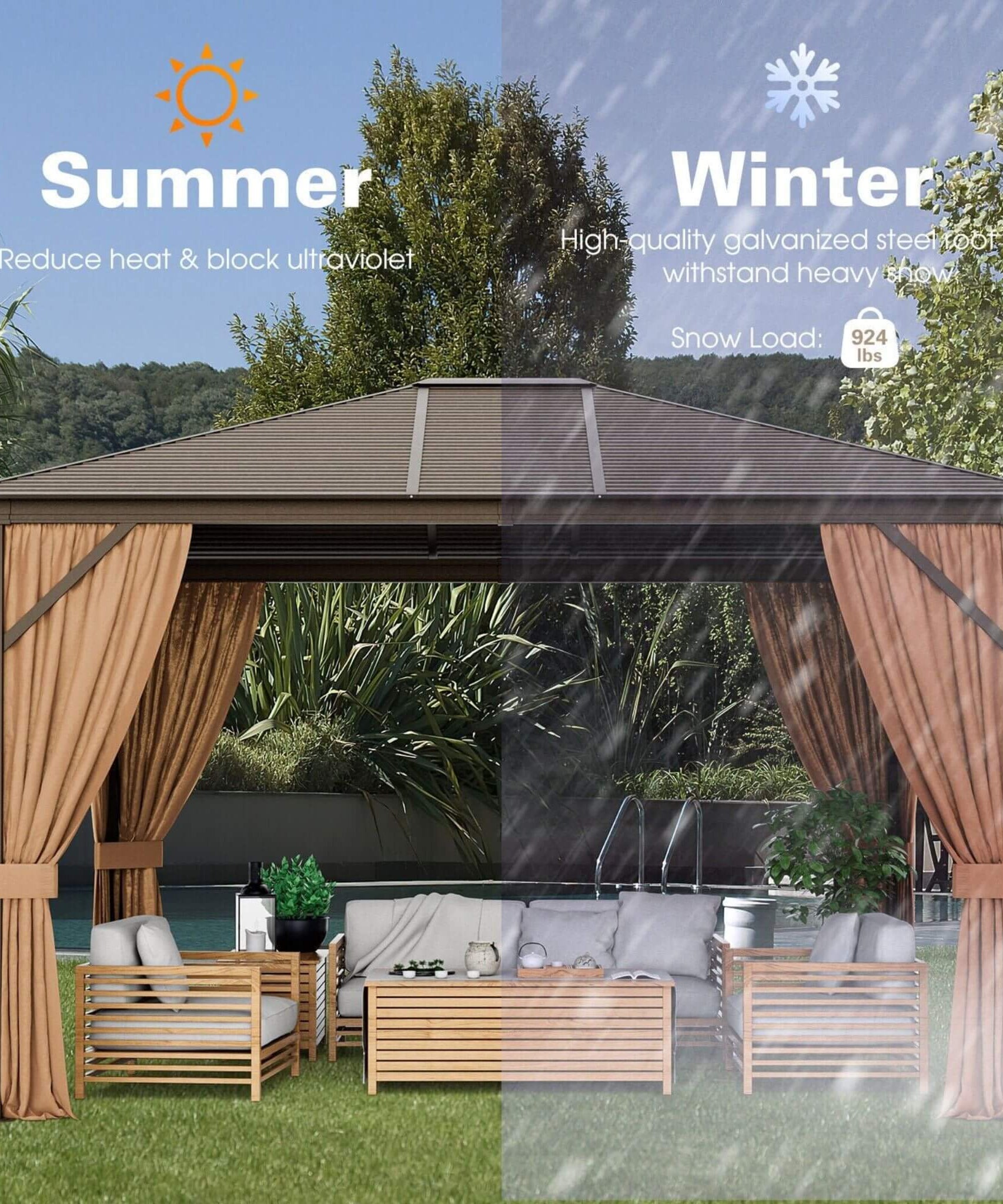 [10X12FT] Alora Premium Outdoor Hardtop Patio Gazebo With Galvanized Steel Top & Aluminum Frame (SAK74065)