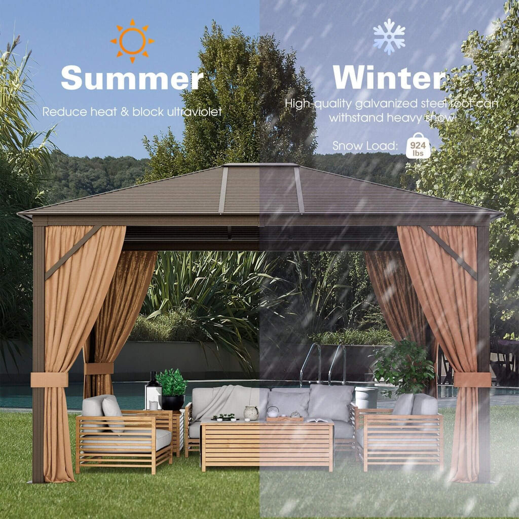[10X12FT] Alora Premium Outdoor Hardtop Patio Gazebo With Galvanized Steel Top & Aluminum Frame (SAK74065)