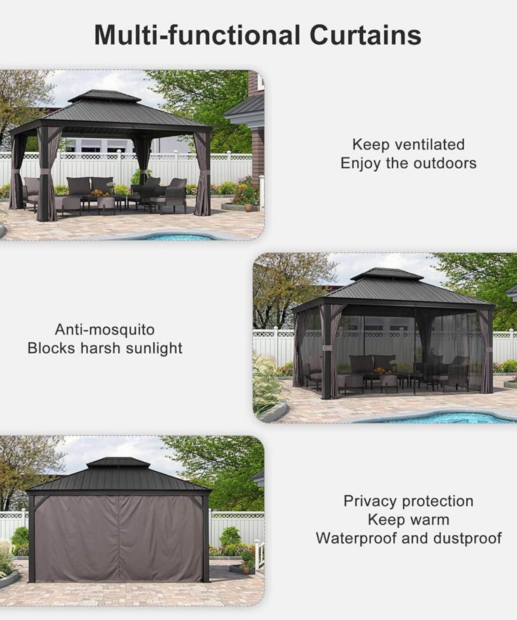 [10X13FT] Alora Large Premium Outdoor Hardtop Aluminum Gazebo With Galvanized Steel Double Roof (SAK74826)