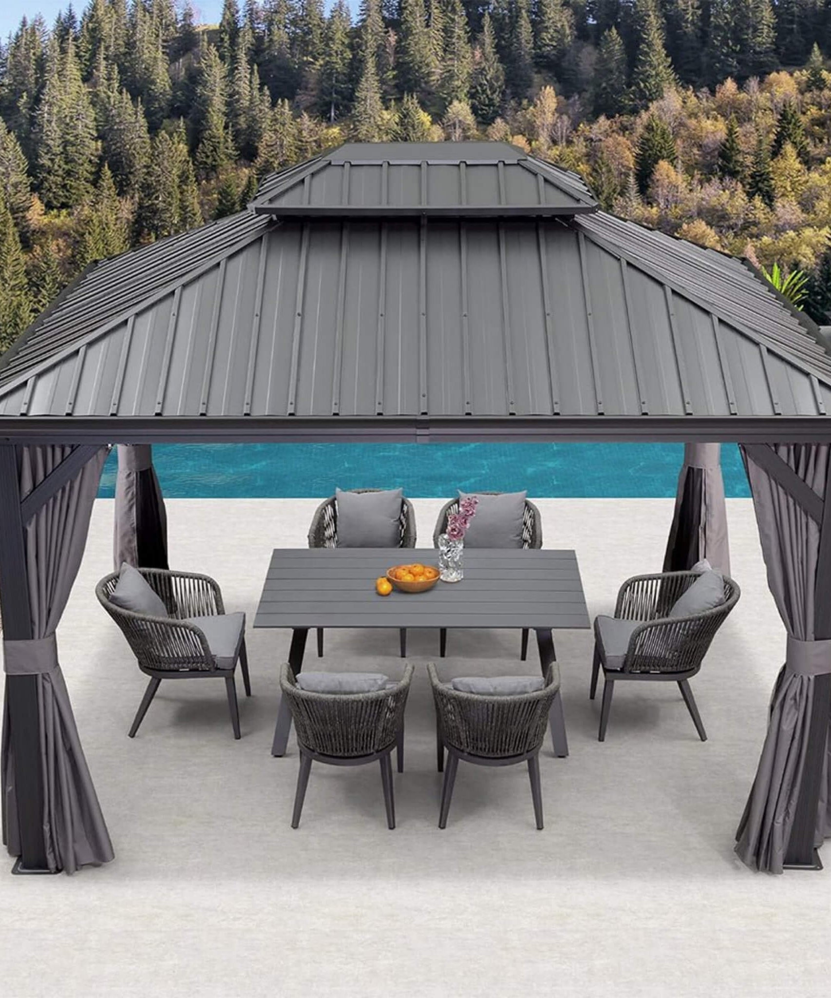 [10X13FT] Alora Large Premium Outdoor Hardtop Aluminum Gazebo With Galvanized Steel Double Roof (SAK74826)