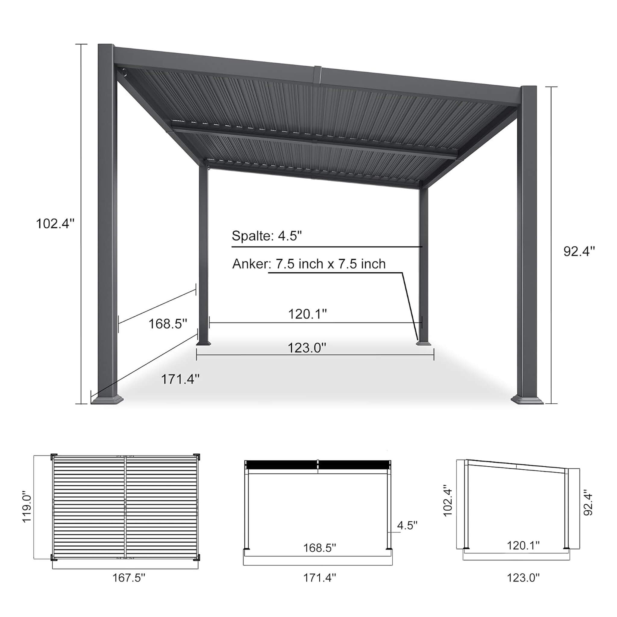 [10X14FT] Alora Modern Louvered Aluminum Pergola With Sloped Roof (SAK44815)