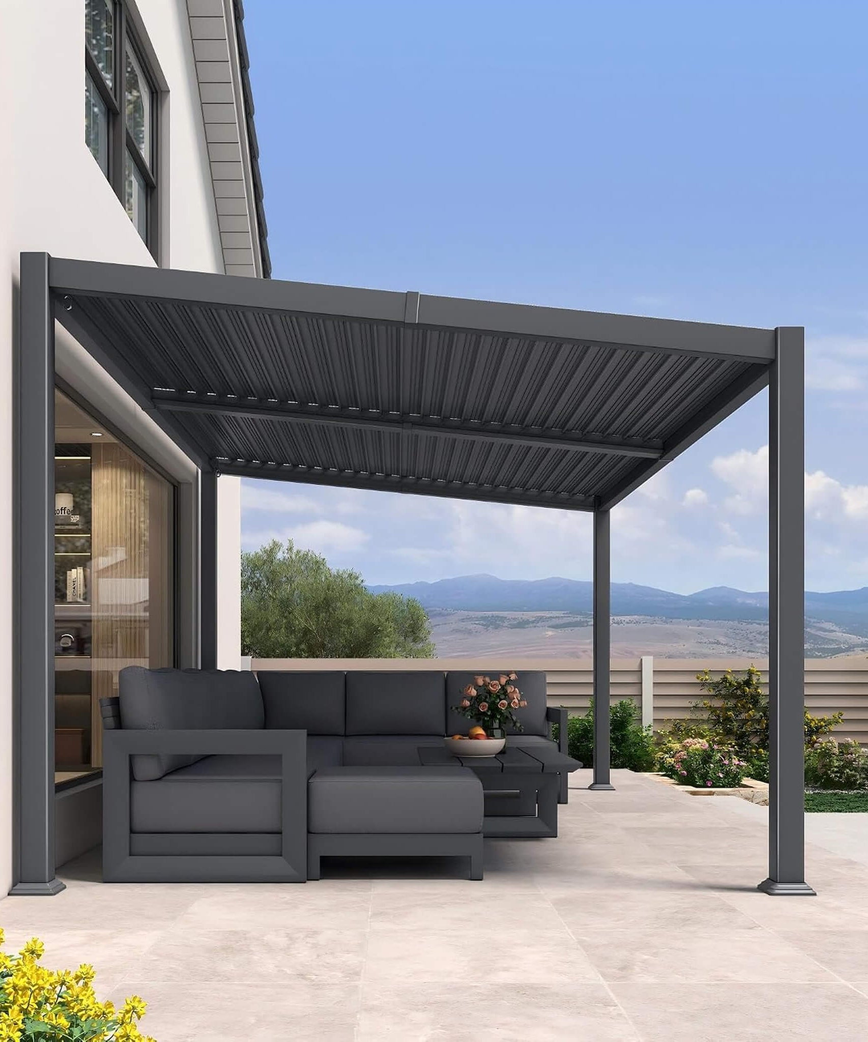 [10X14FT] Alora Modern Louvered Aluminum Pergola With Sloped Roof (SAK44815)