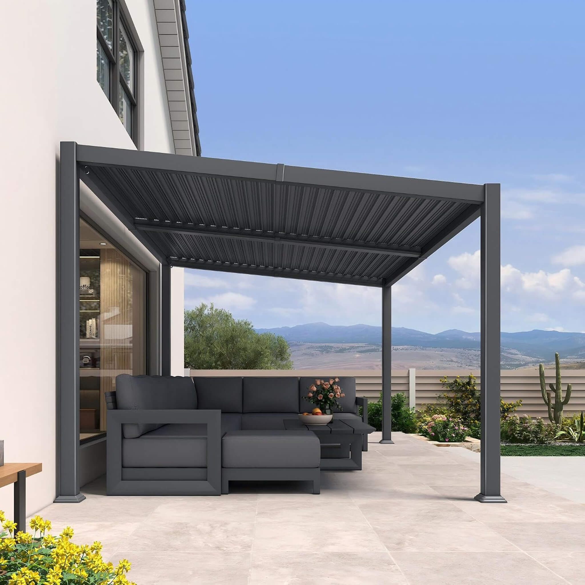 [10X14FT] Alora Modern Louvered Aluminum Pergola With Sloped Roof (SAK44815)