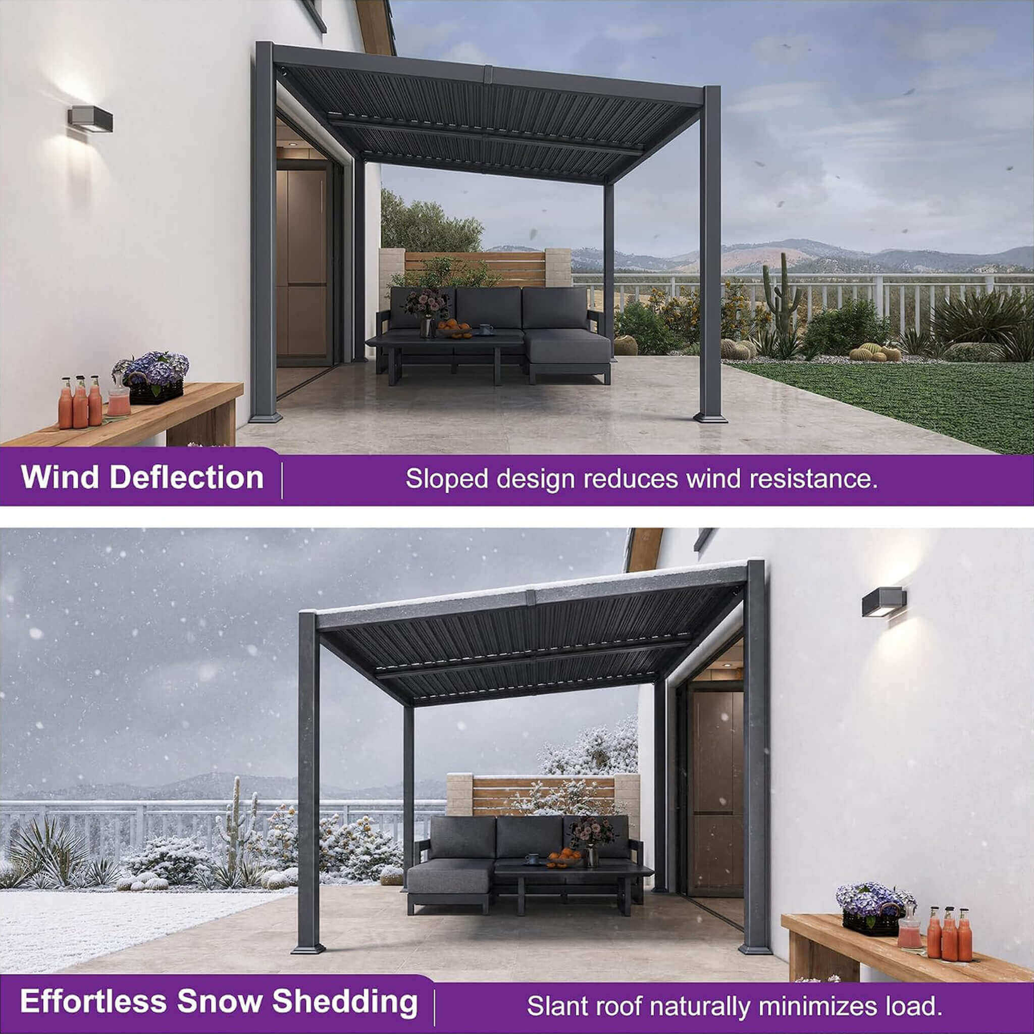 [10X14FT] Alora Modern Louvered Aluminum Pergola With Sloped Roof (SAK44815)