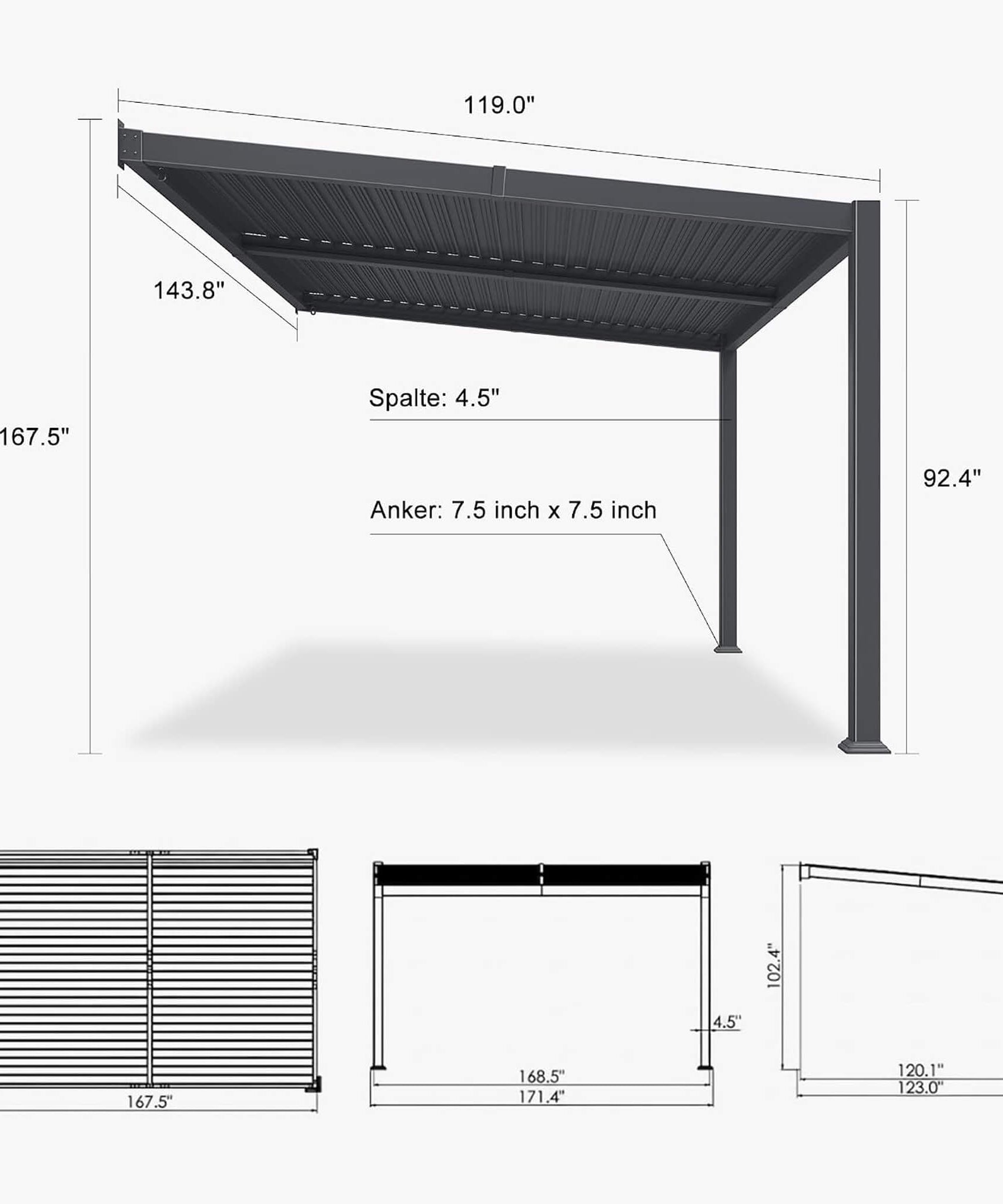 [10X14FT] Alora Modern Wall-Mounted Louvered Pergola With Aluminum Frame (SAK30048)