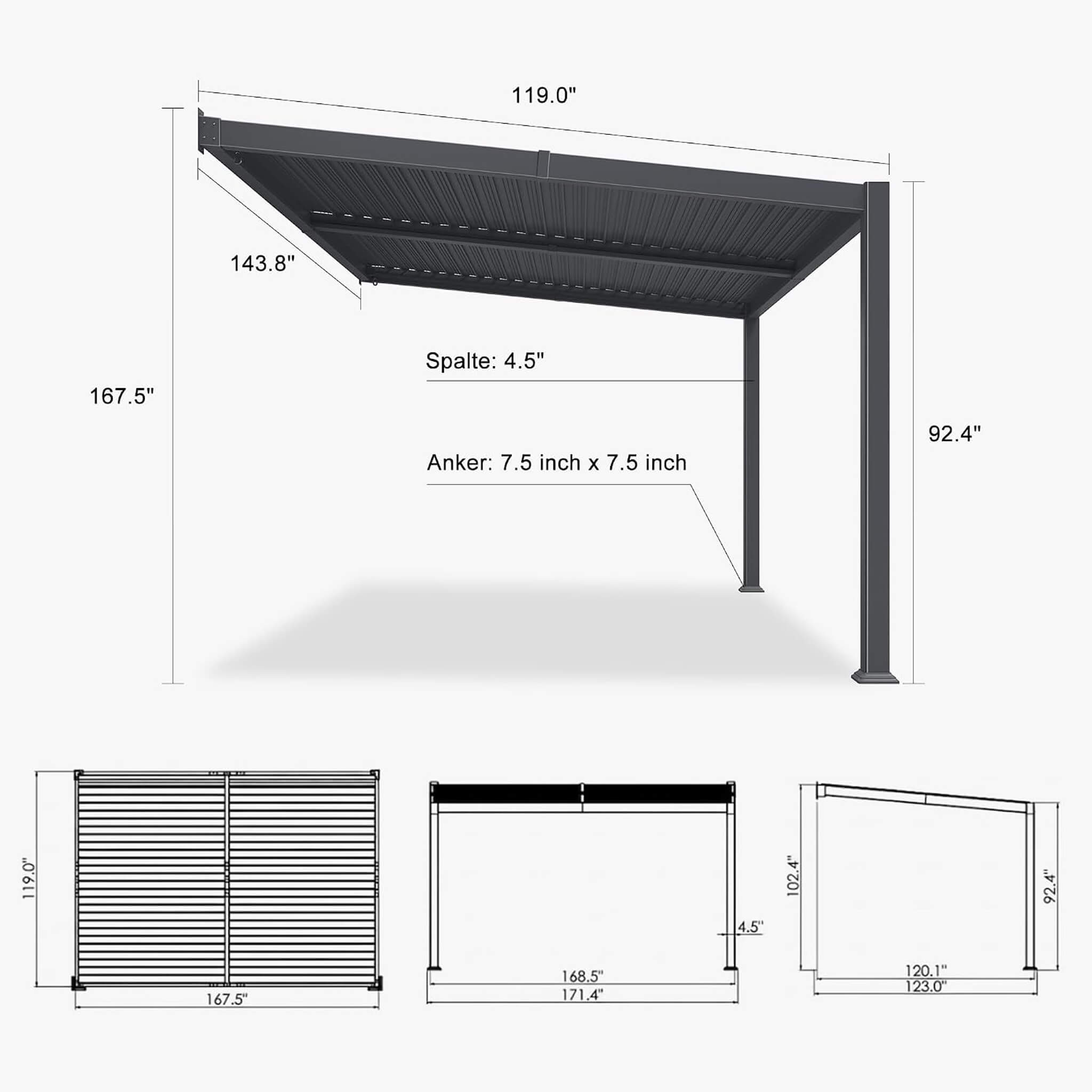 [10X14FT] Alora Modern Wall-Mounted Louvered Pergola With Aluminum Frame (SAK30048)