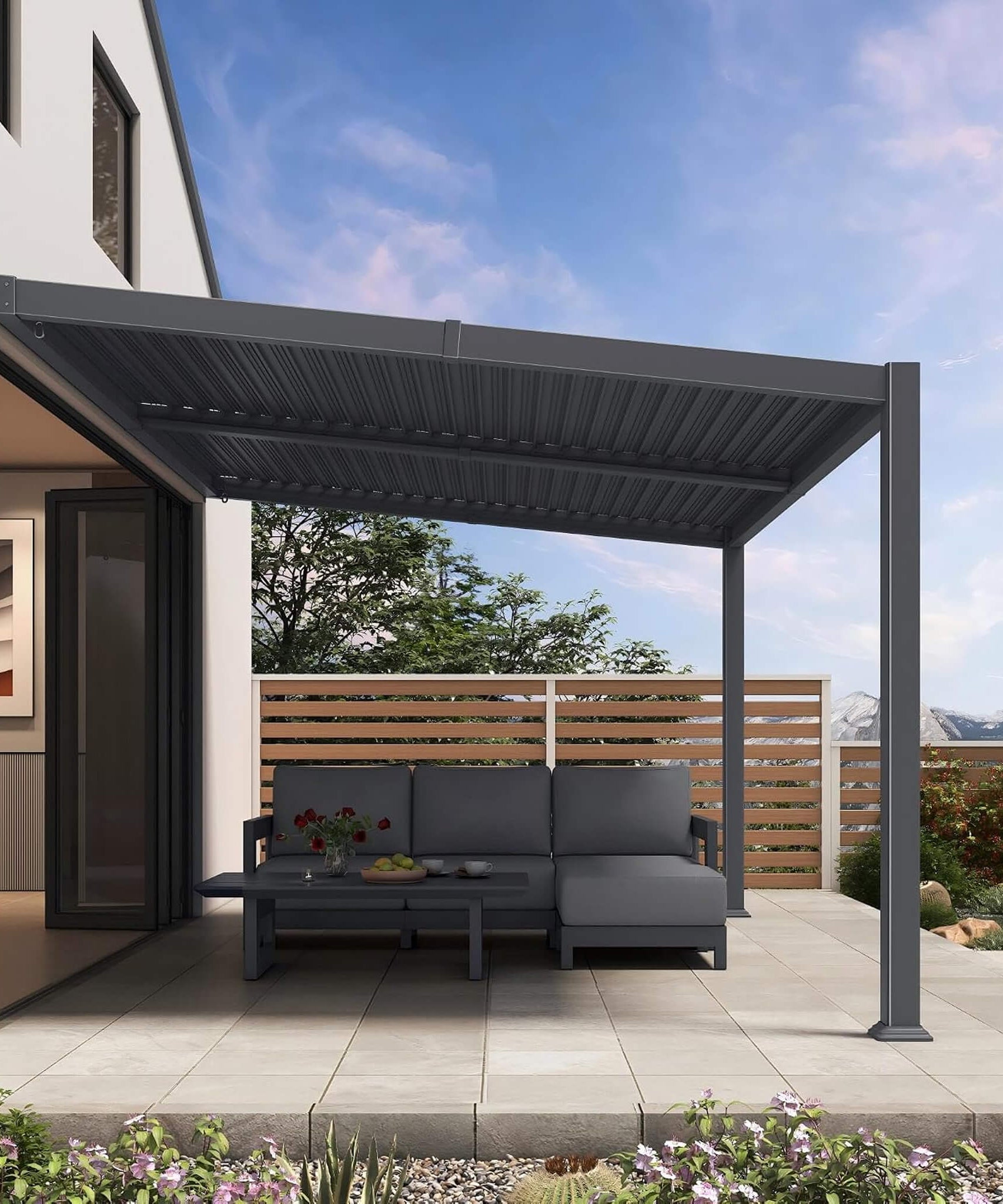 [10X14FT] Alora Modern Wall-Mounted Louvered Pergola With Aluminum Frame (SAK30048)