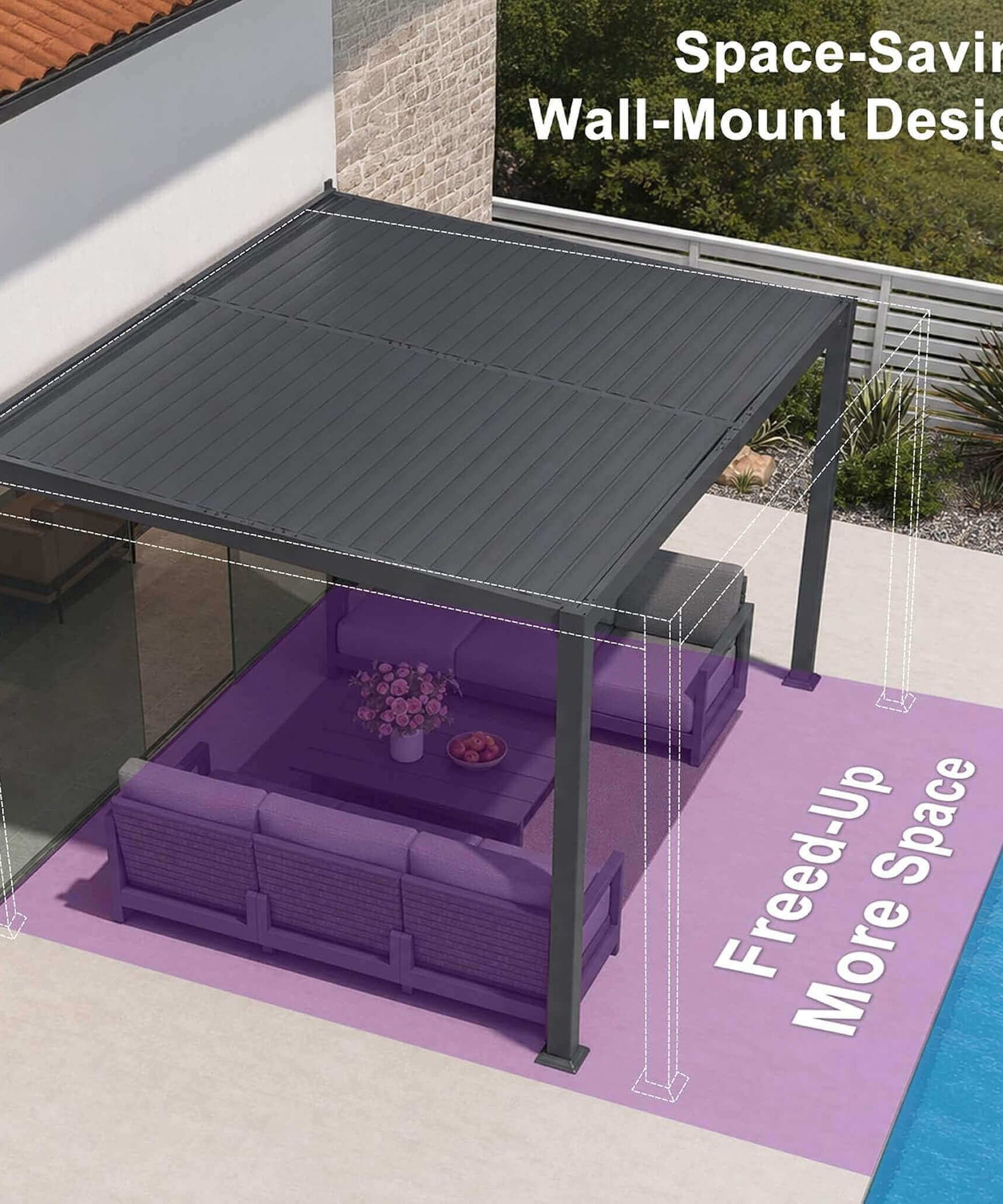 [10X14FT] Alora Modern Wall-Mounted Louvered Pergola With Aluminum Frame (SAK30048)
