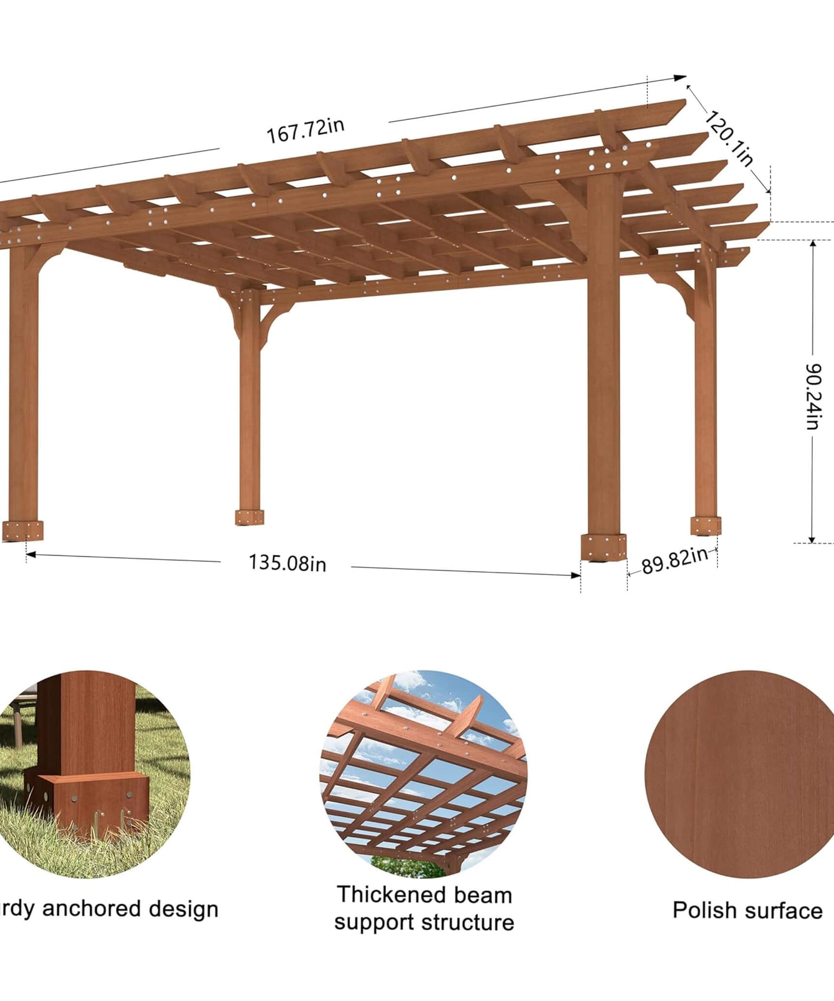 Alora Outdoor Cedar Wood Patio Pergola With Slatted Trellis Roof (SAK92150)