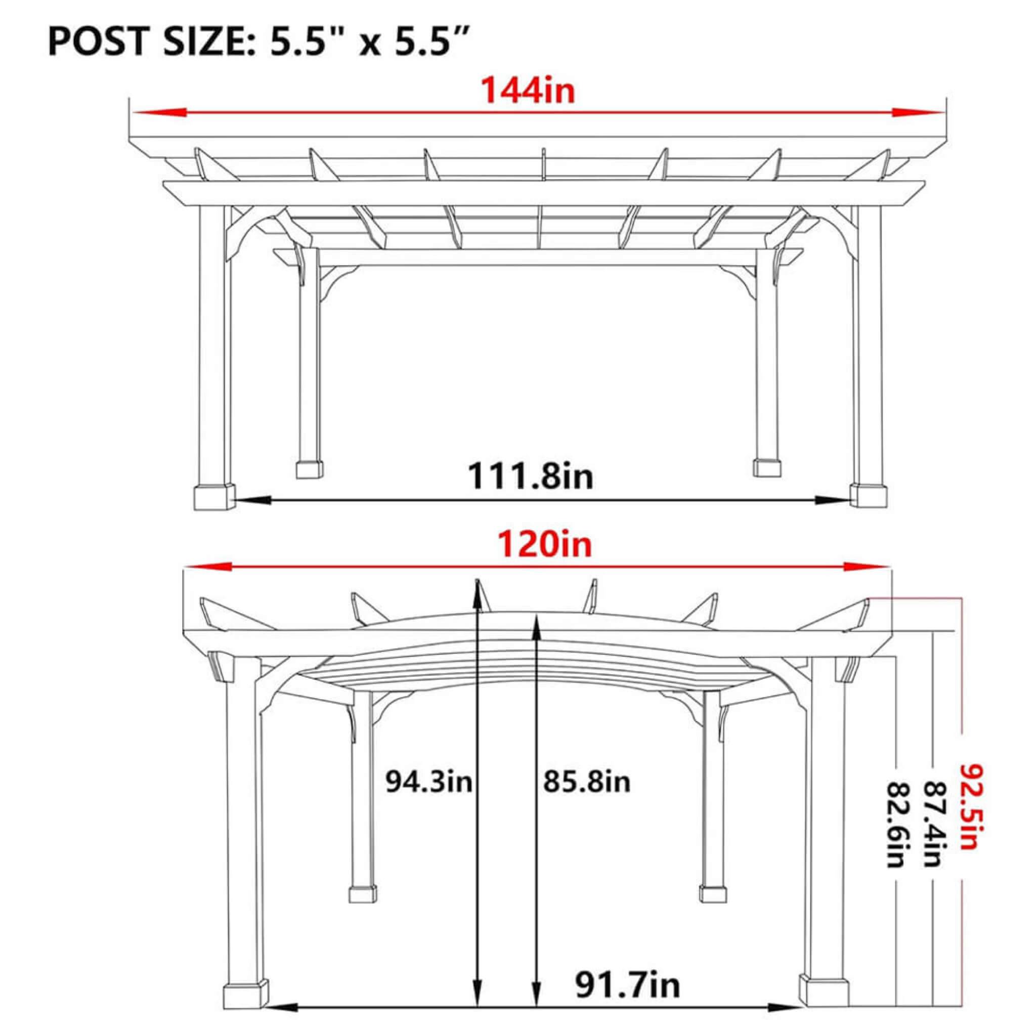 [12X14FT] Alora Luxury Outdoor All-Season Backyard Cedar Wood Gazebo Pergola With Arched Roof And Stakes For Patios (SAK68194)