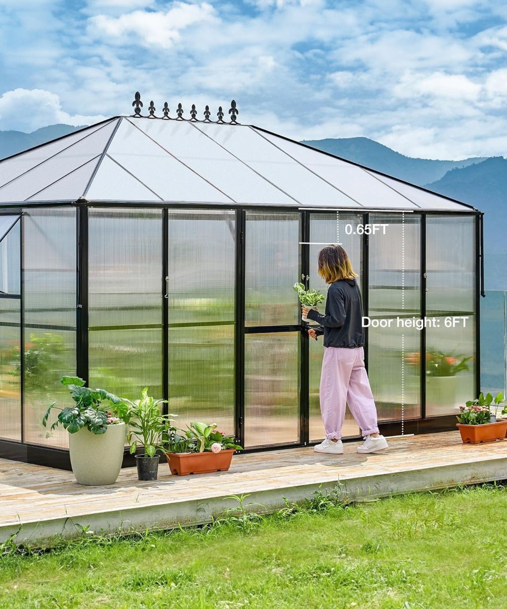 [10X14FT] Premium Outdoor Polycarbonate Greenhouse With Aluminum Frame And Double Swing Doors (SAK23168)