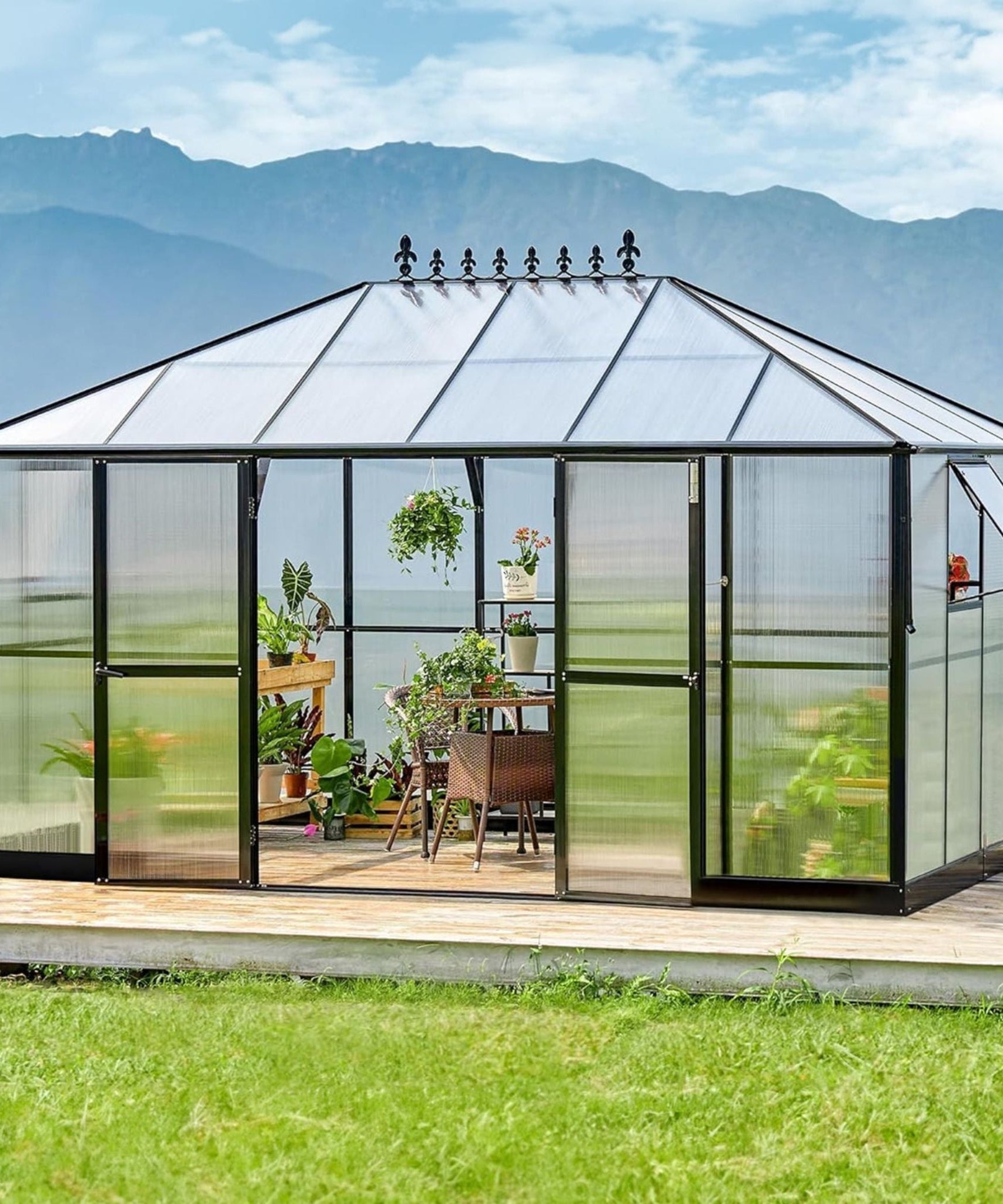 [10X14FT] Premium Outdoor Polycarbonate Greenhouse With Aluminum Frame And Double Swing Doors (SAK23168)