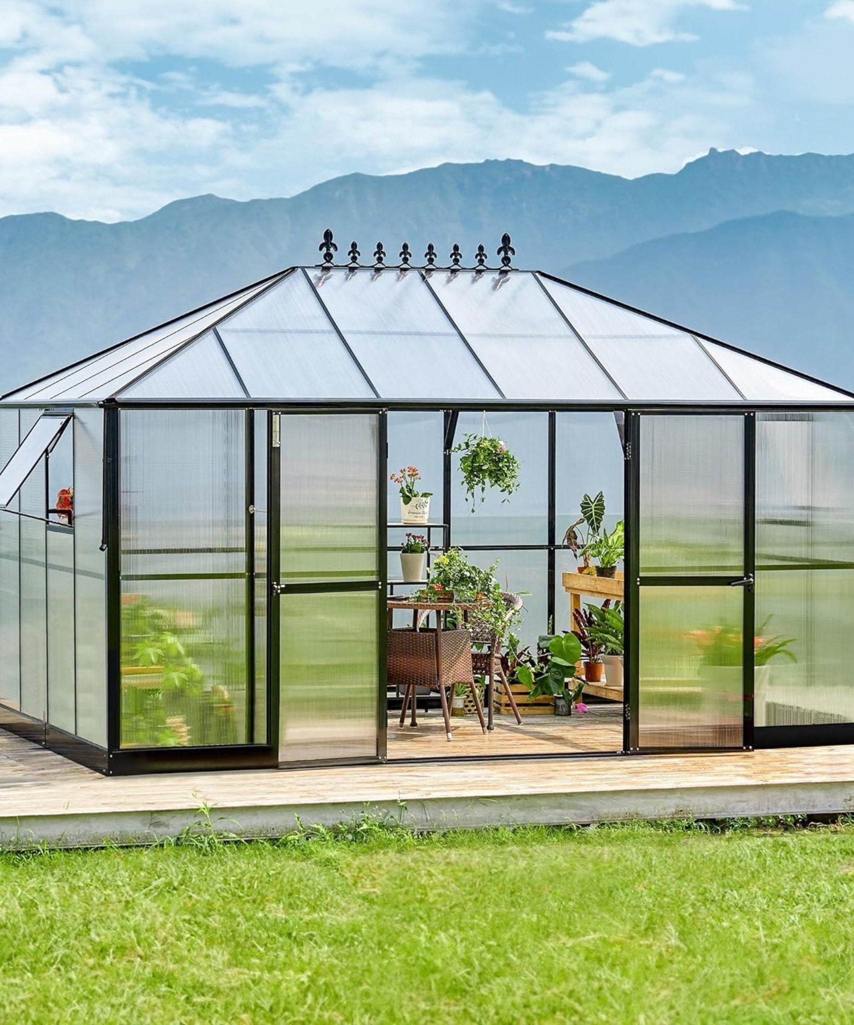 [10X14FT] Premium Outdoor Polycarbonate Greenhouse With Aluminum Frame And Double Swing Doors (SAK23168)