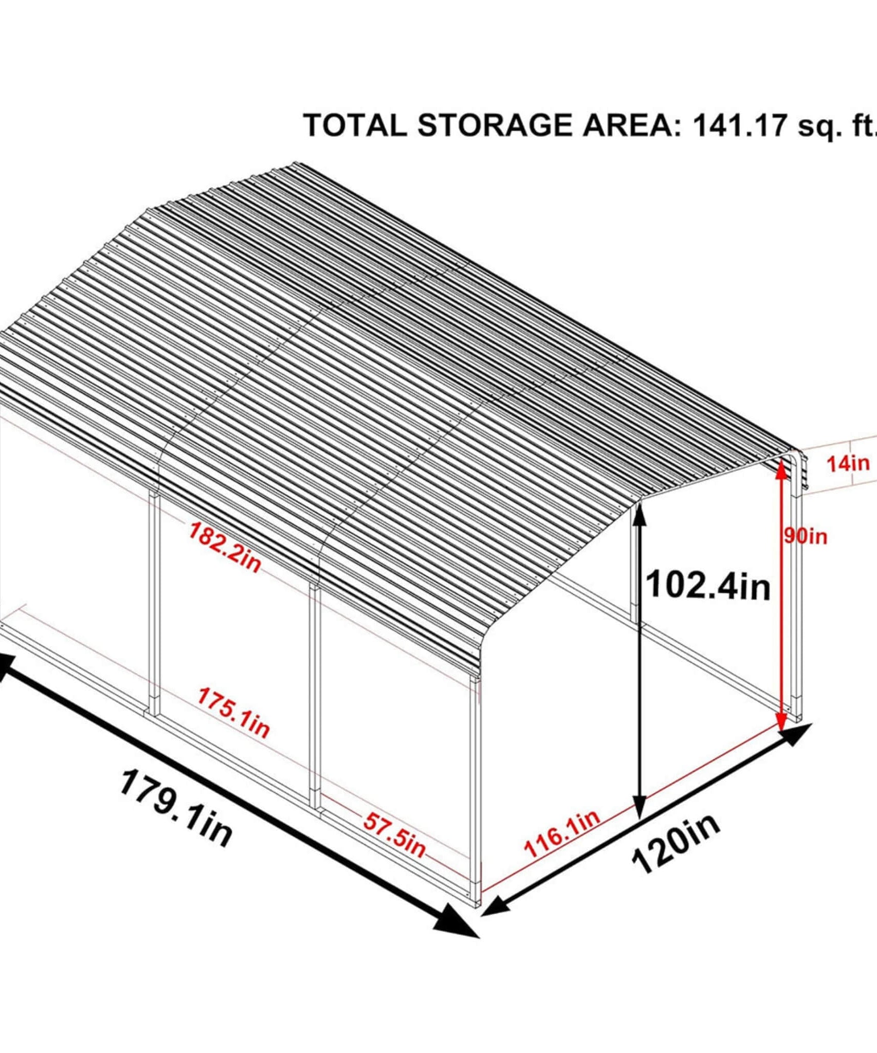 [10X15FT] Alora Large Heavy-Duty Outdoor Metal Carport For Cars, Trucks And Boats (SAK95738)