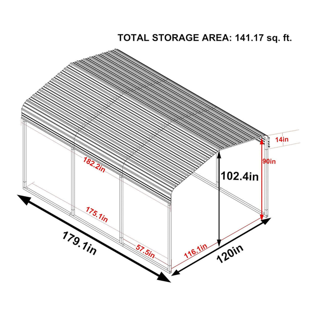 [10X15FT] Alora Large Heavy-Duty Outdoor Metal Carport For Cars, Trucks And Boats (SAK95738)