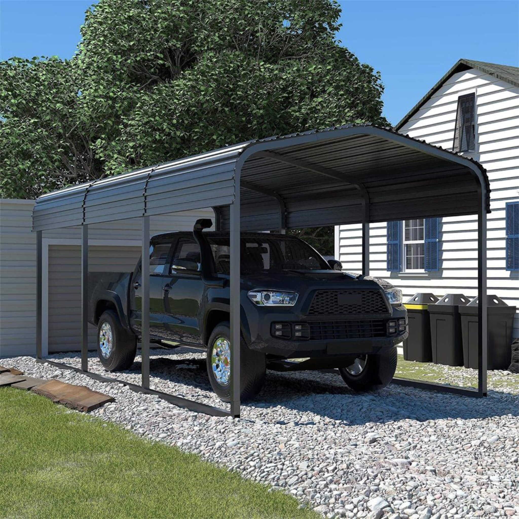 [10X15FT] Alora Large Heavy-Duty Outdoor Metal Carport For Cars, Trucks And Boats (SAK95738)