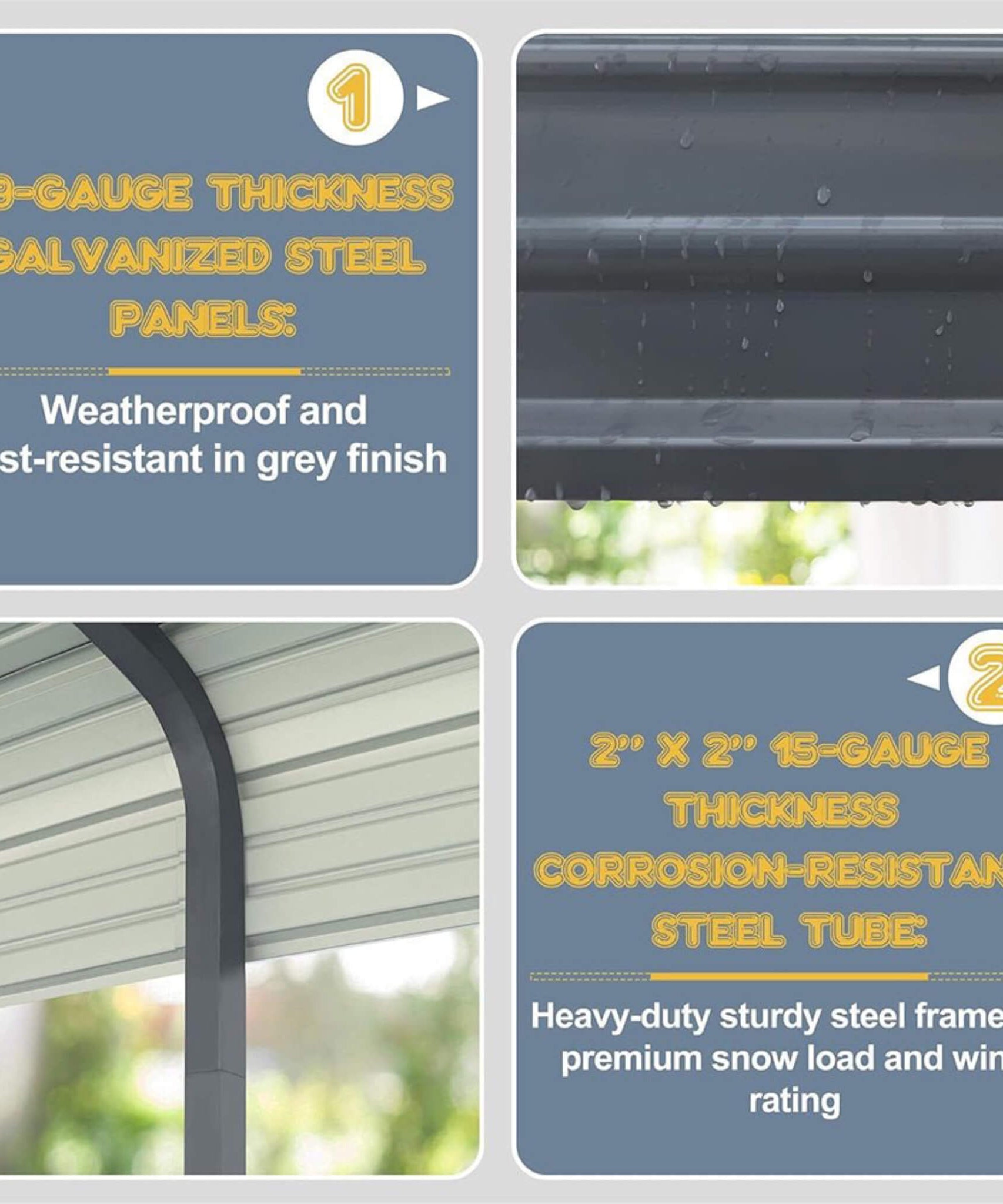 [10X15FT] Alora Large Heavy-Duty Outdoor Metal Carport For Cars, Trucks And Boats (SAK95738)