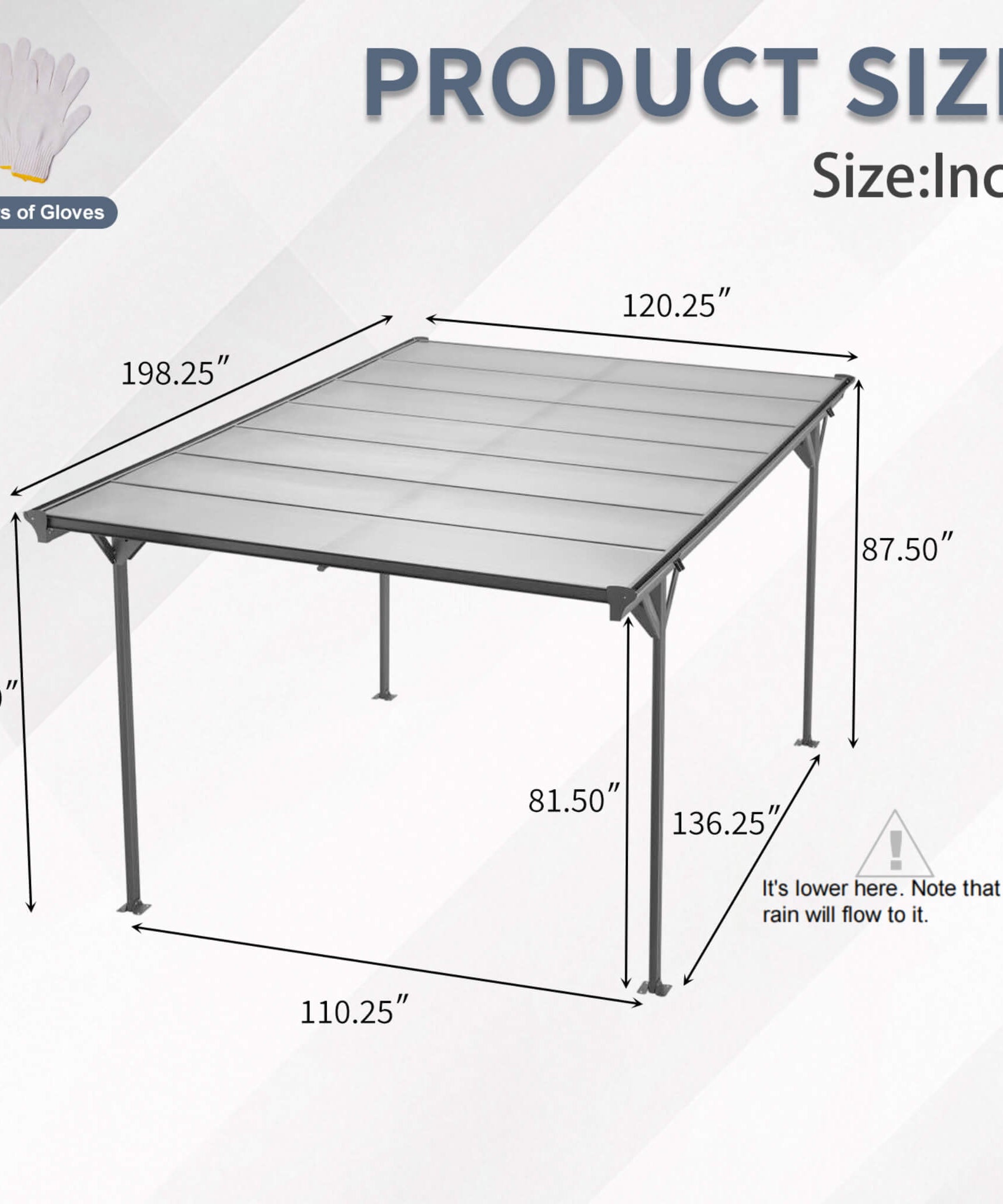 [10X16FT] Alora Heavy-Duty Outdoor Driveway Pergola With Aluminum Alloy Frame And Polycarbonate Panels (SAK47395)